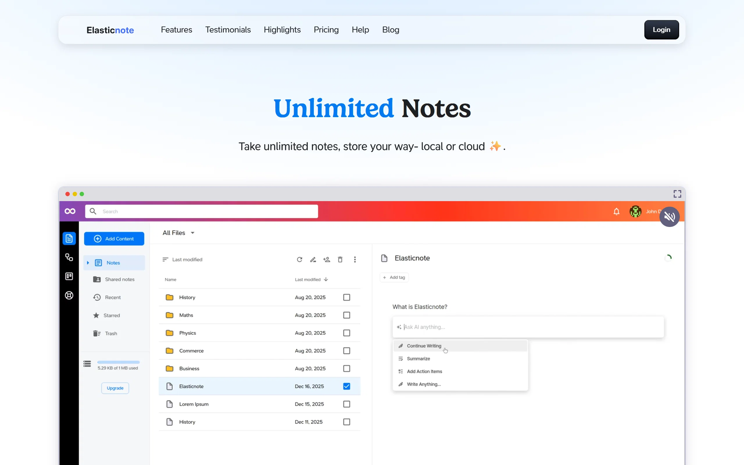 Elasticnote website