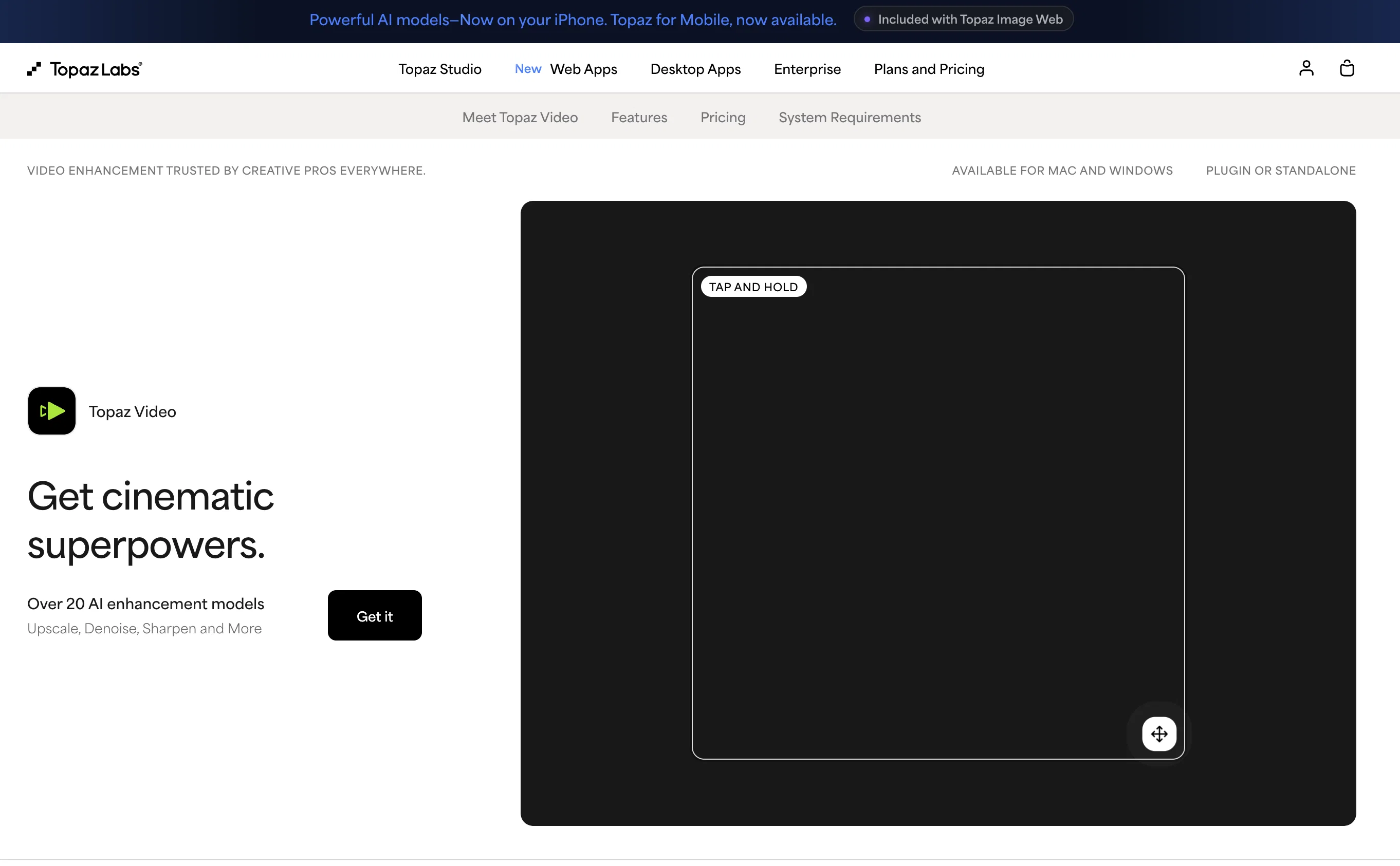 Topaz Video AI website