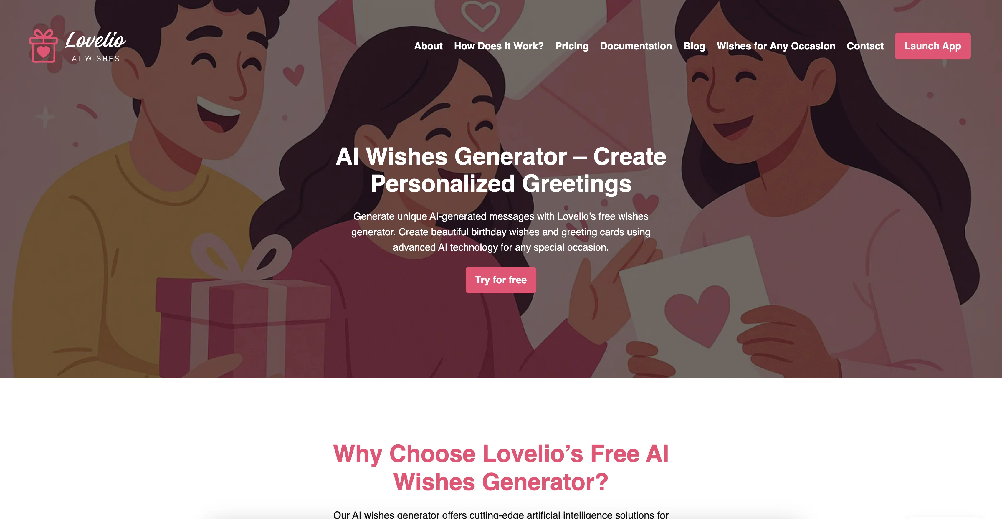 Lovelio - AI Wishes website