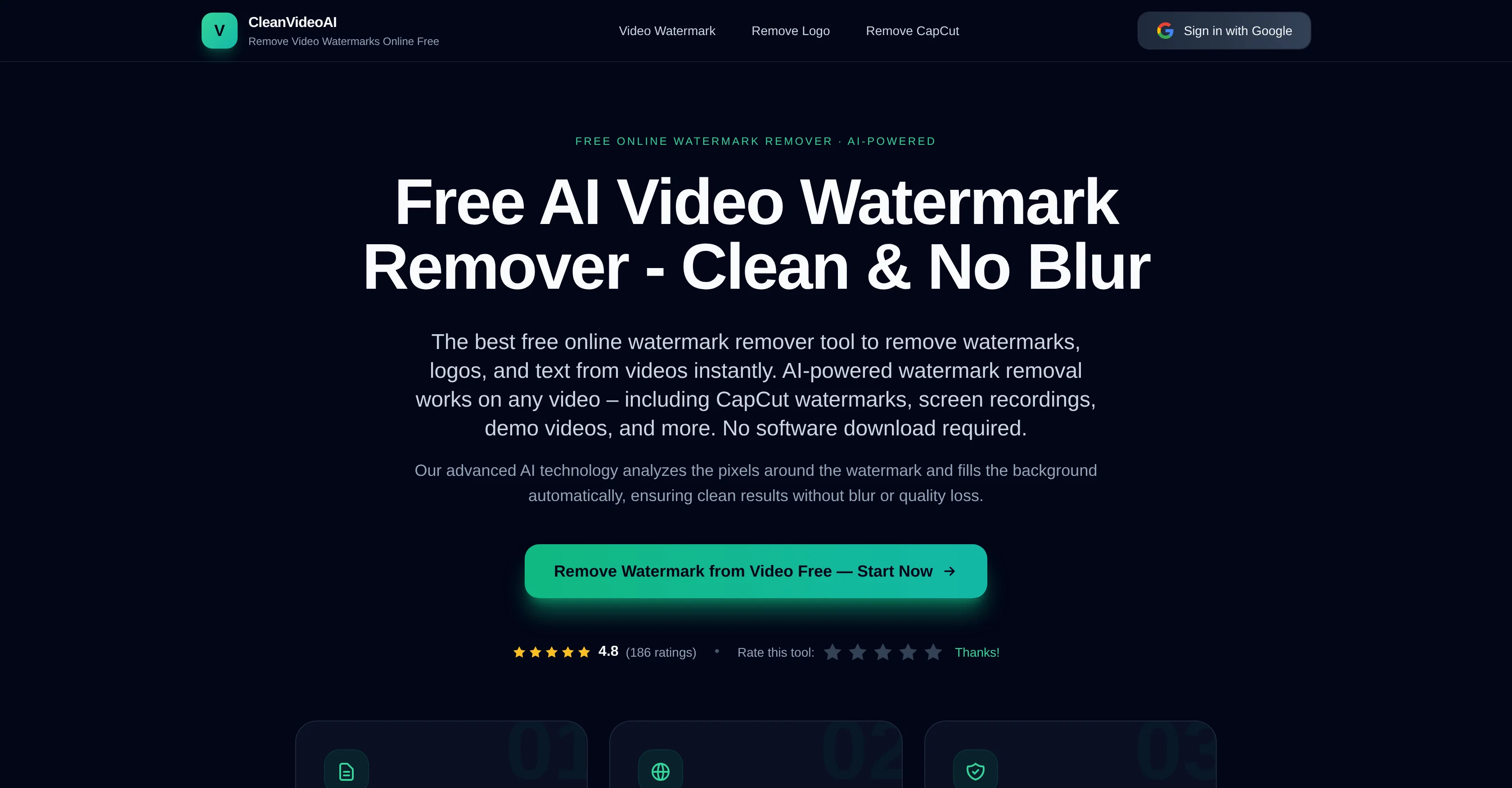 CleanVideoAI Watermark Removal website