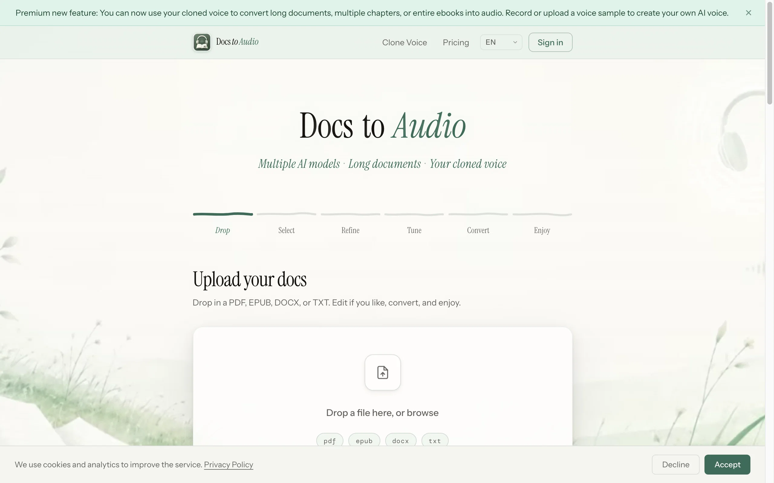 DocsToAudio website
