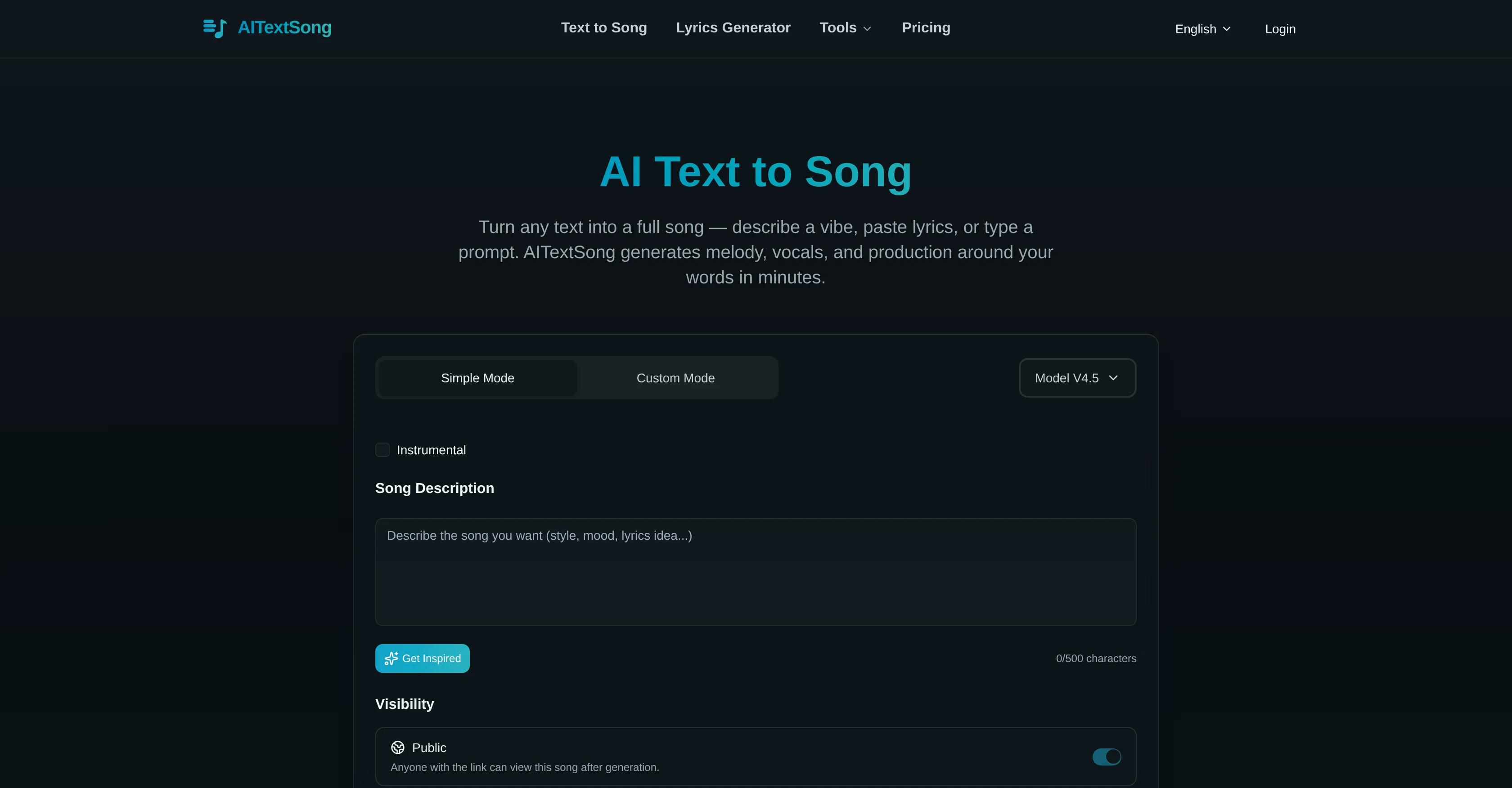 AITextSong.com website