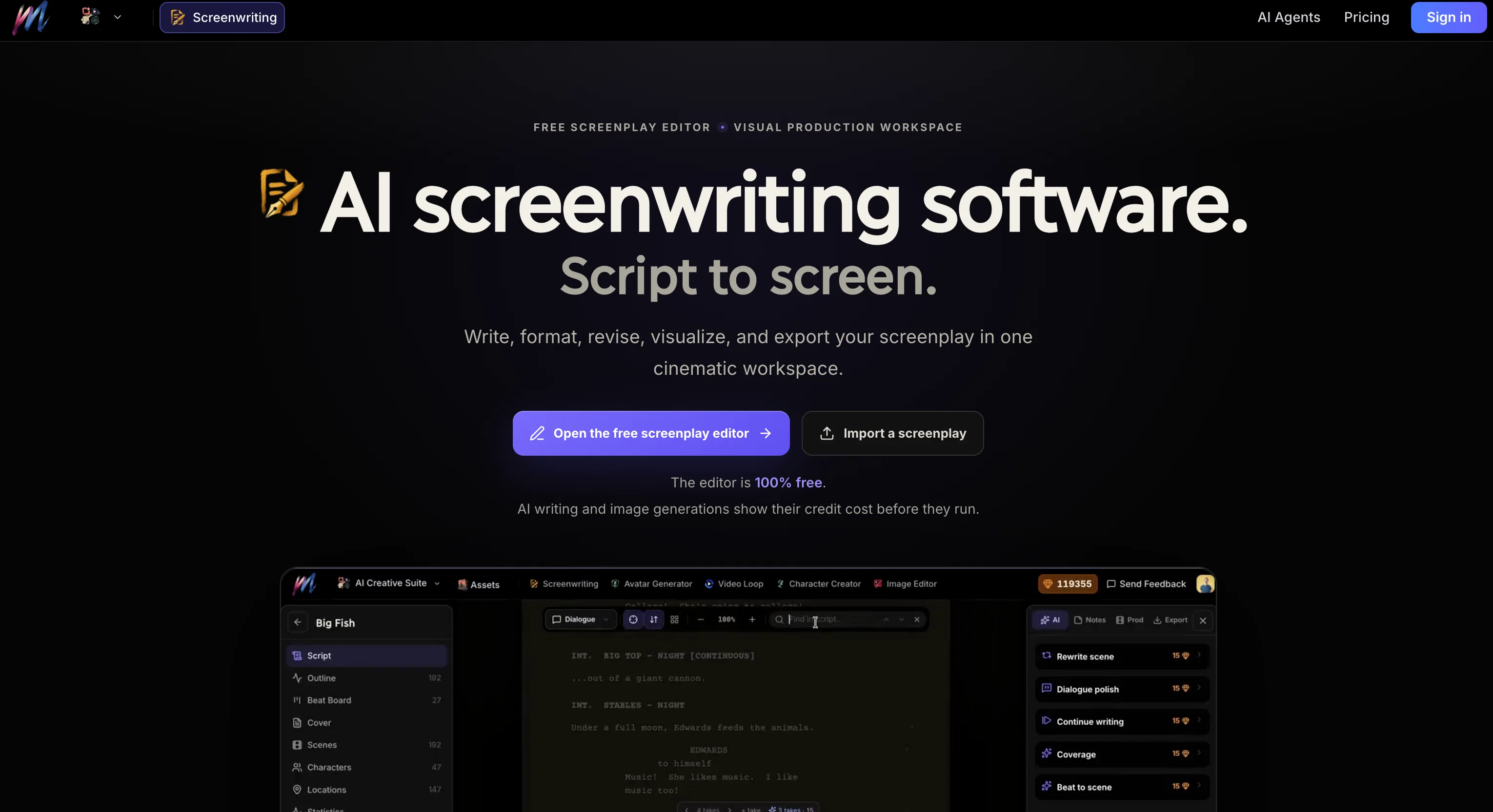 Melies AI Screenwriting Software website
