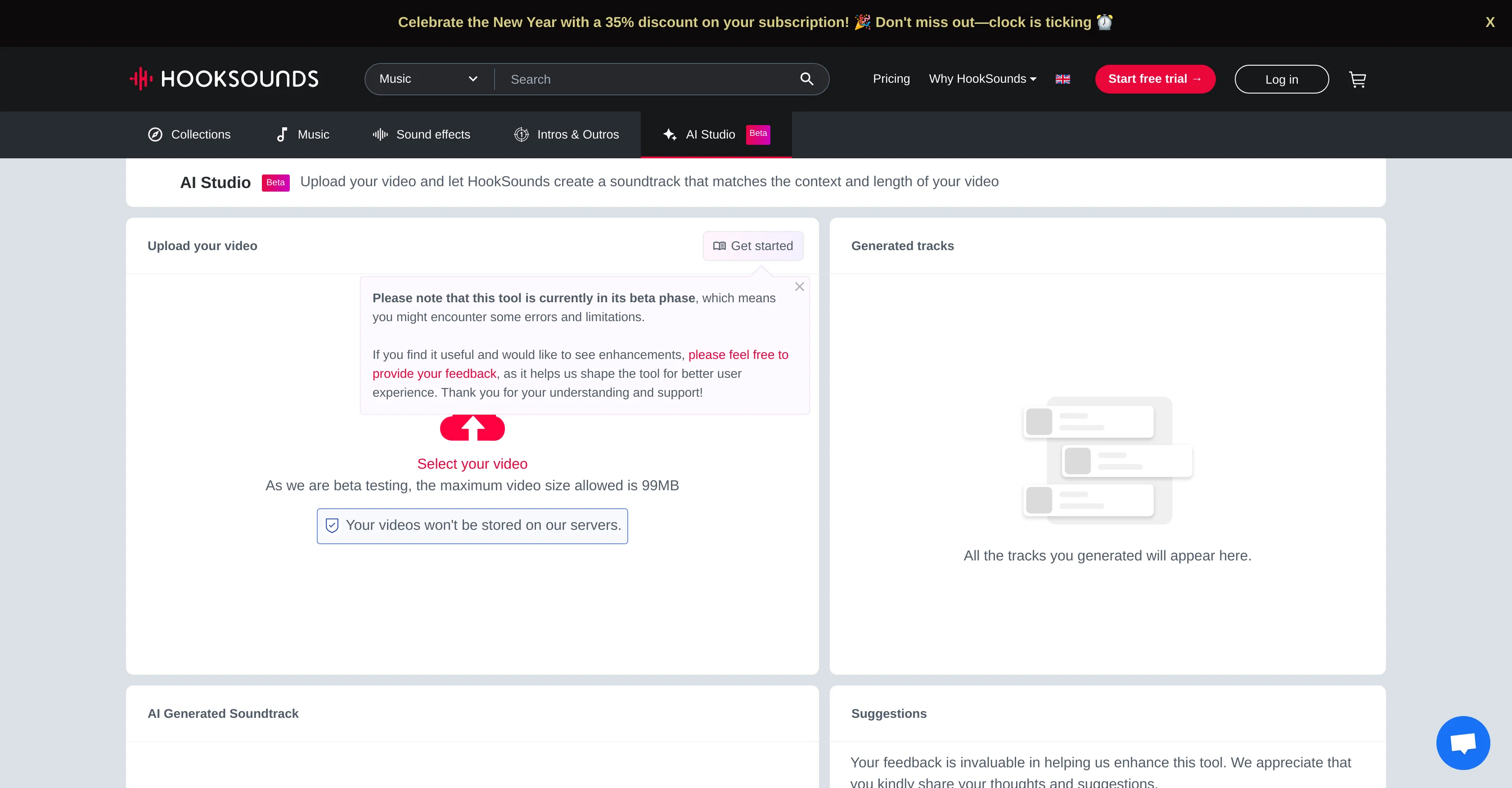 Hooksounds AI Studio website