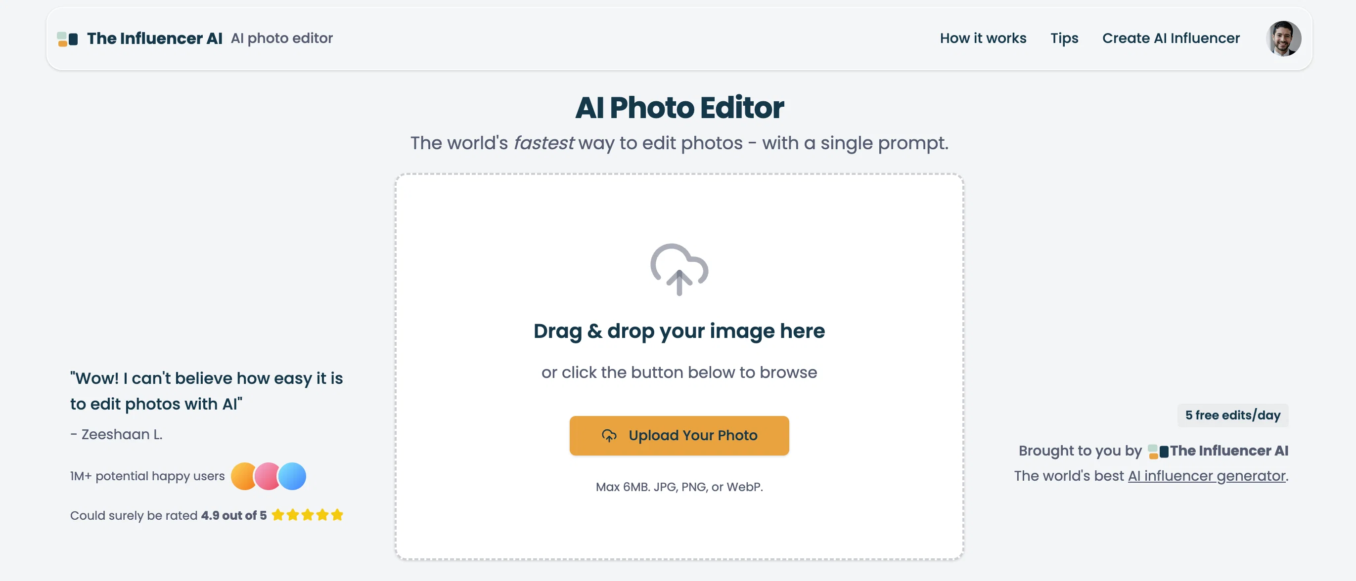 AI Photo Editor by The Influencer AI website