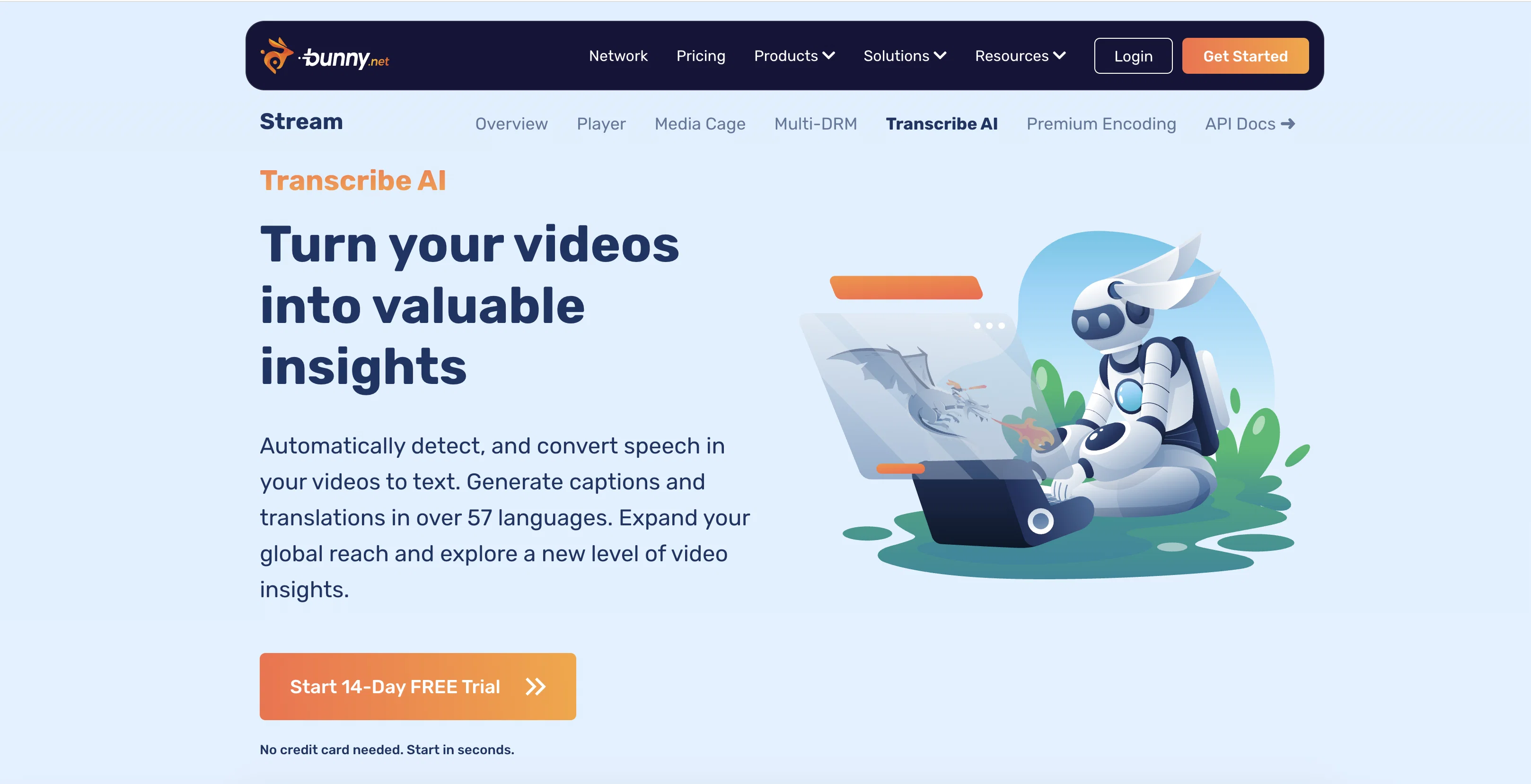 Transcribe AI by Bunny.net website