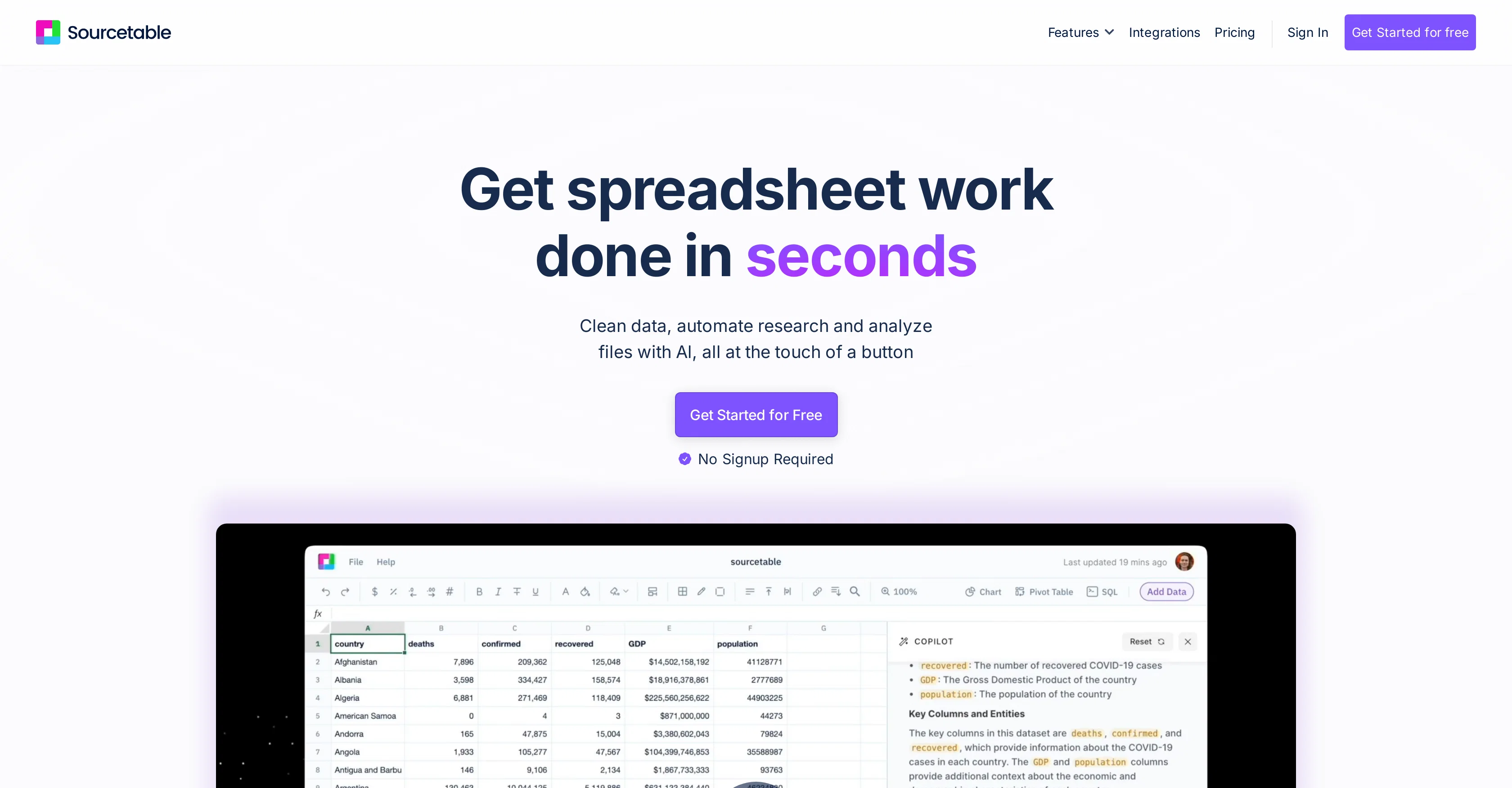 Sourcetable — AI spreadsheet & data analyst website
