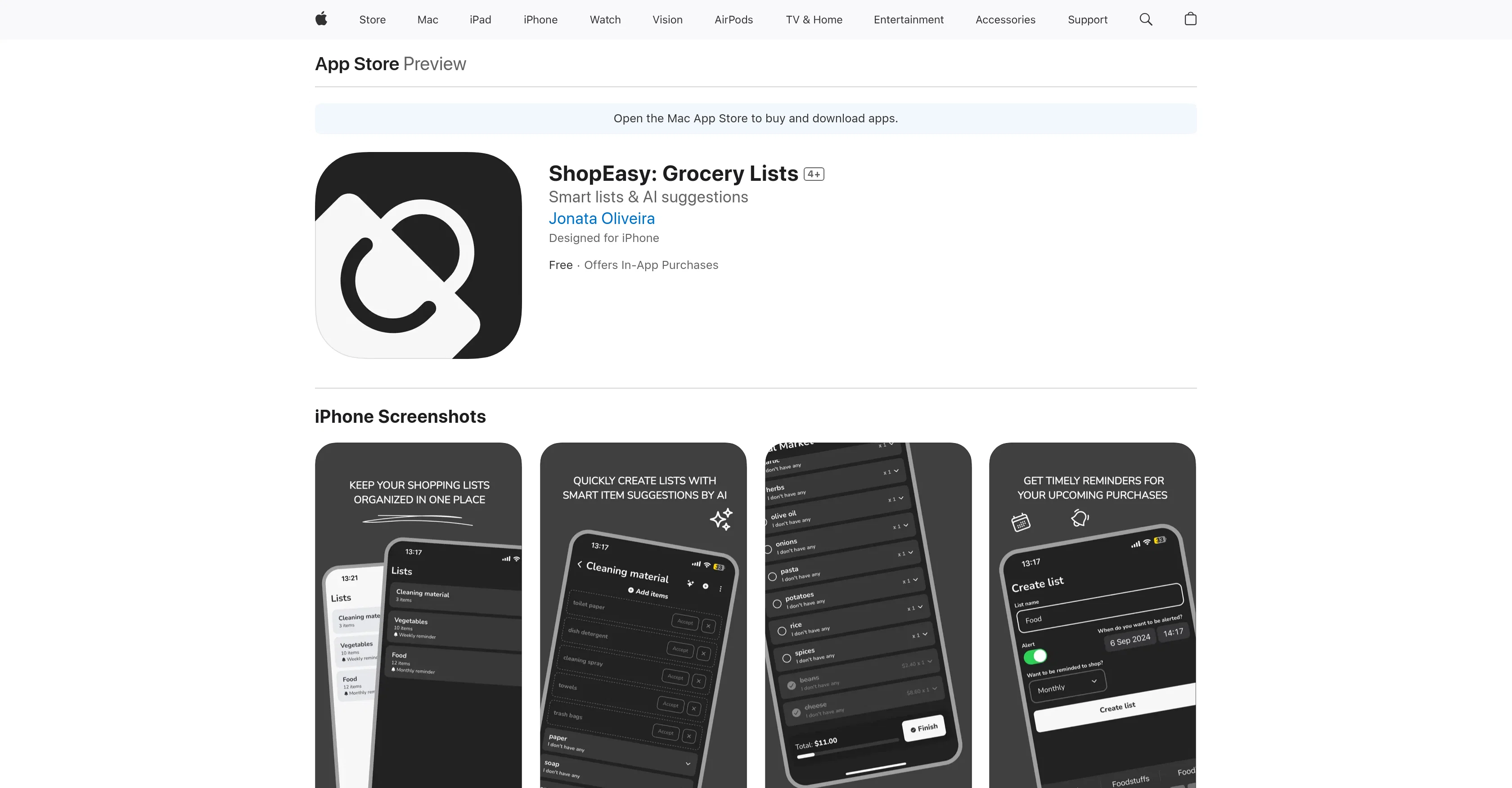ShopEasy: Grocery Lists website