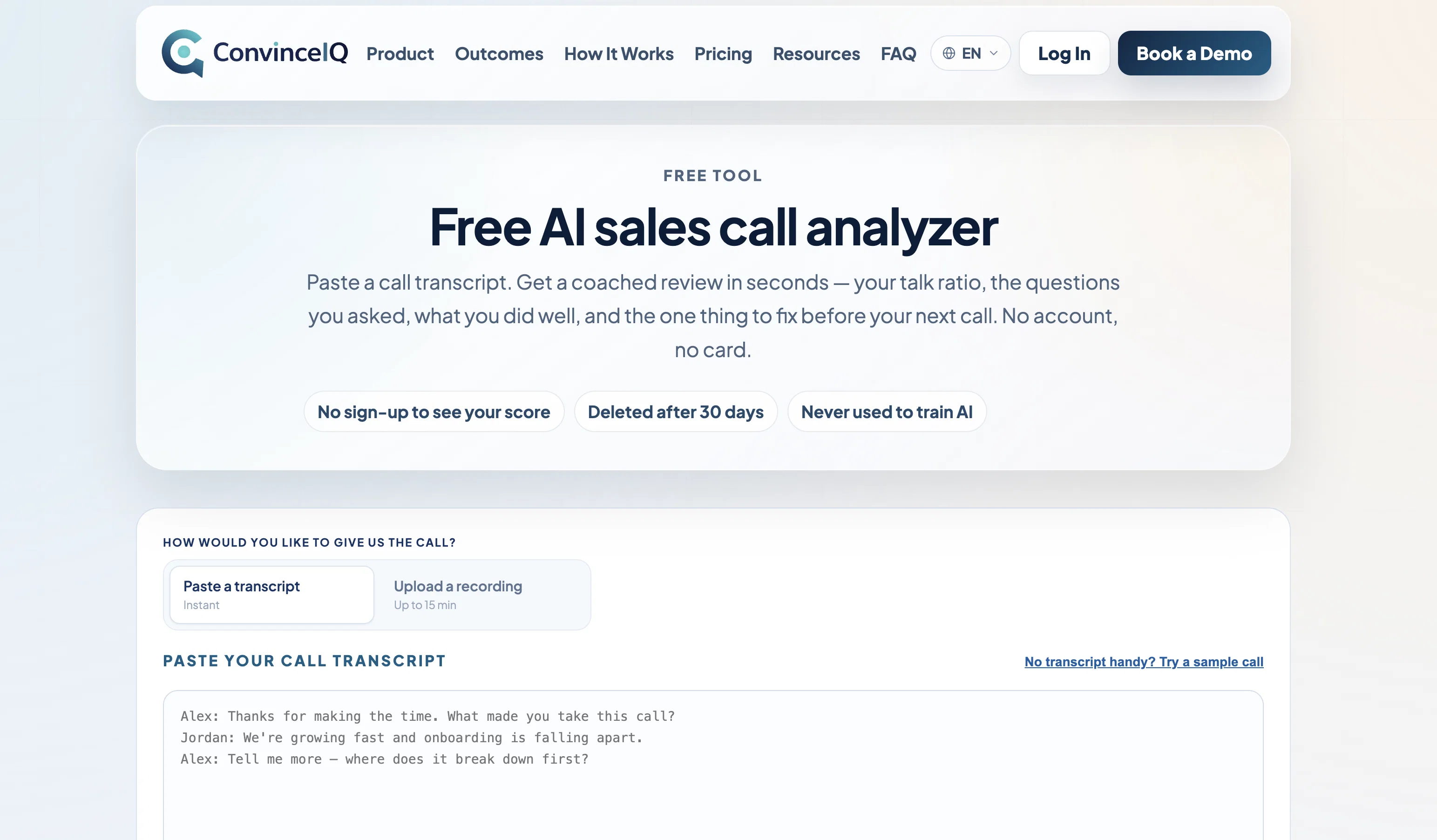 ConvinceIQ | Sales Call Analyzer website