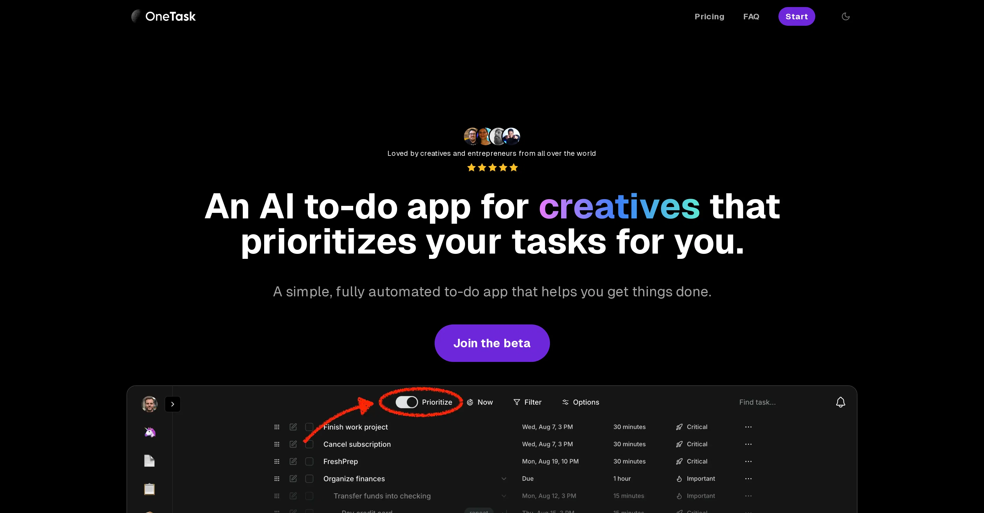 OneTask website