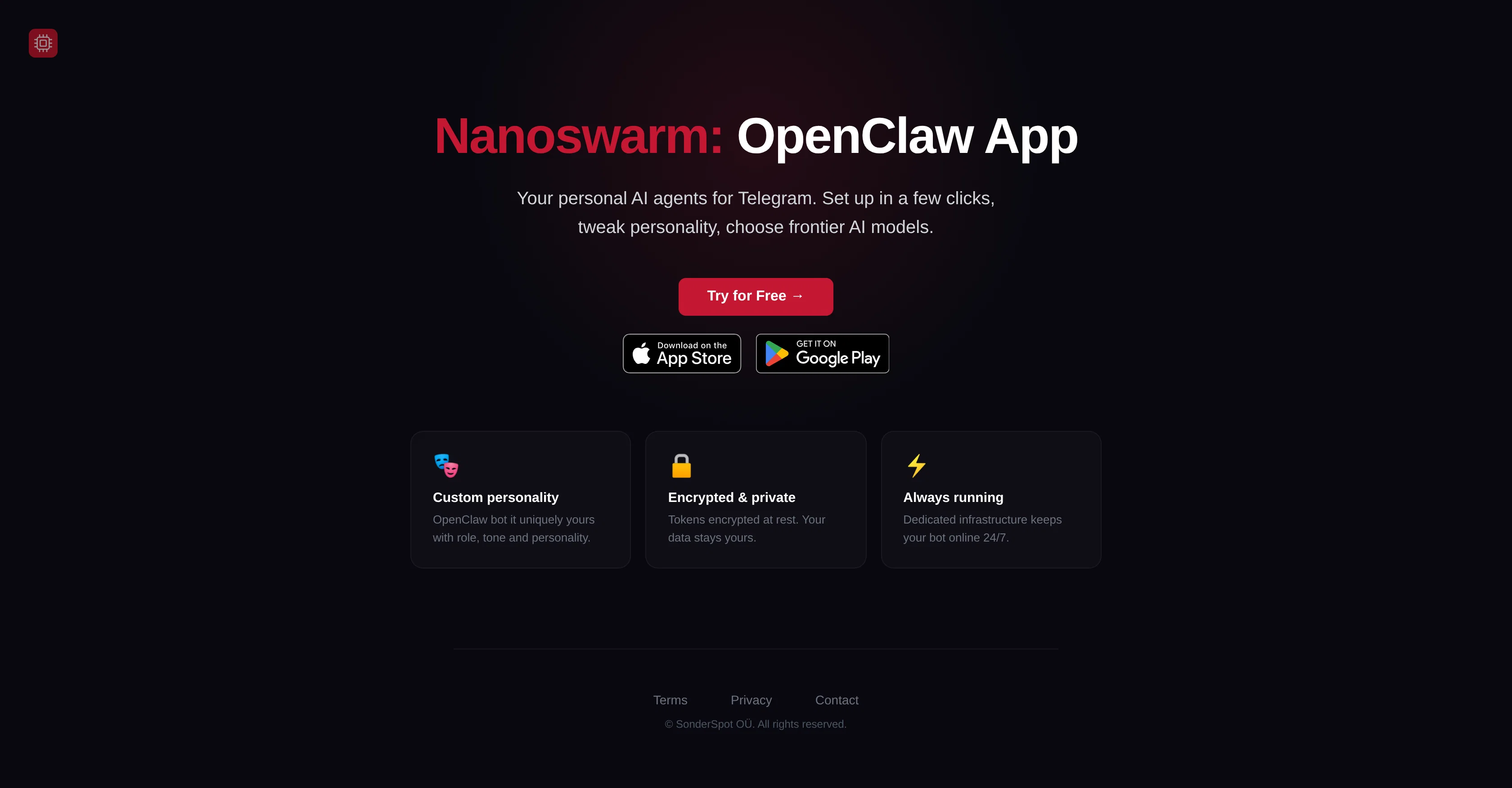 Nanoswarm: OpenClaw App website