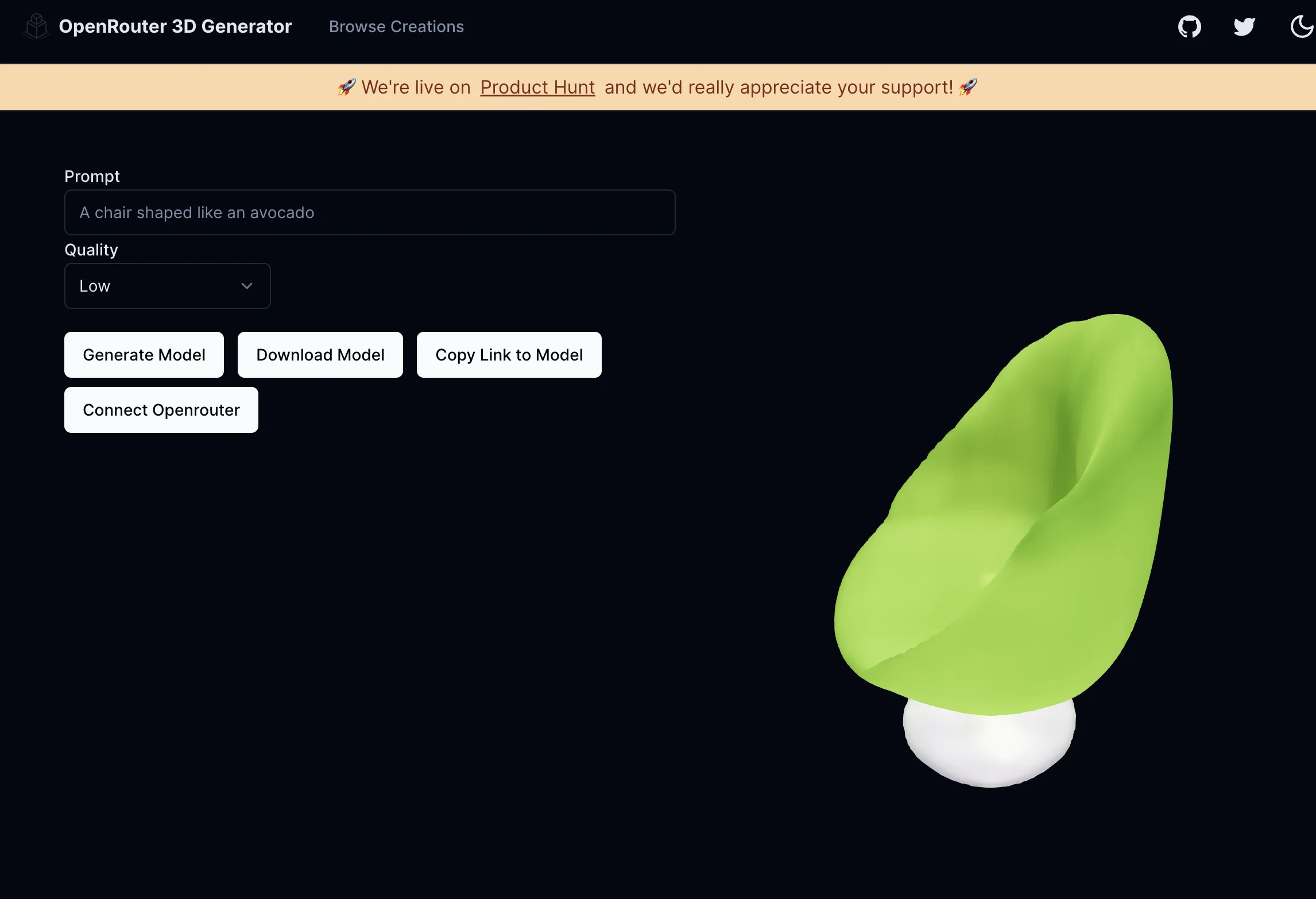 OpenRouter 3D Generator website