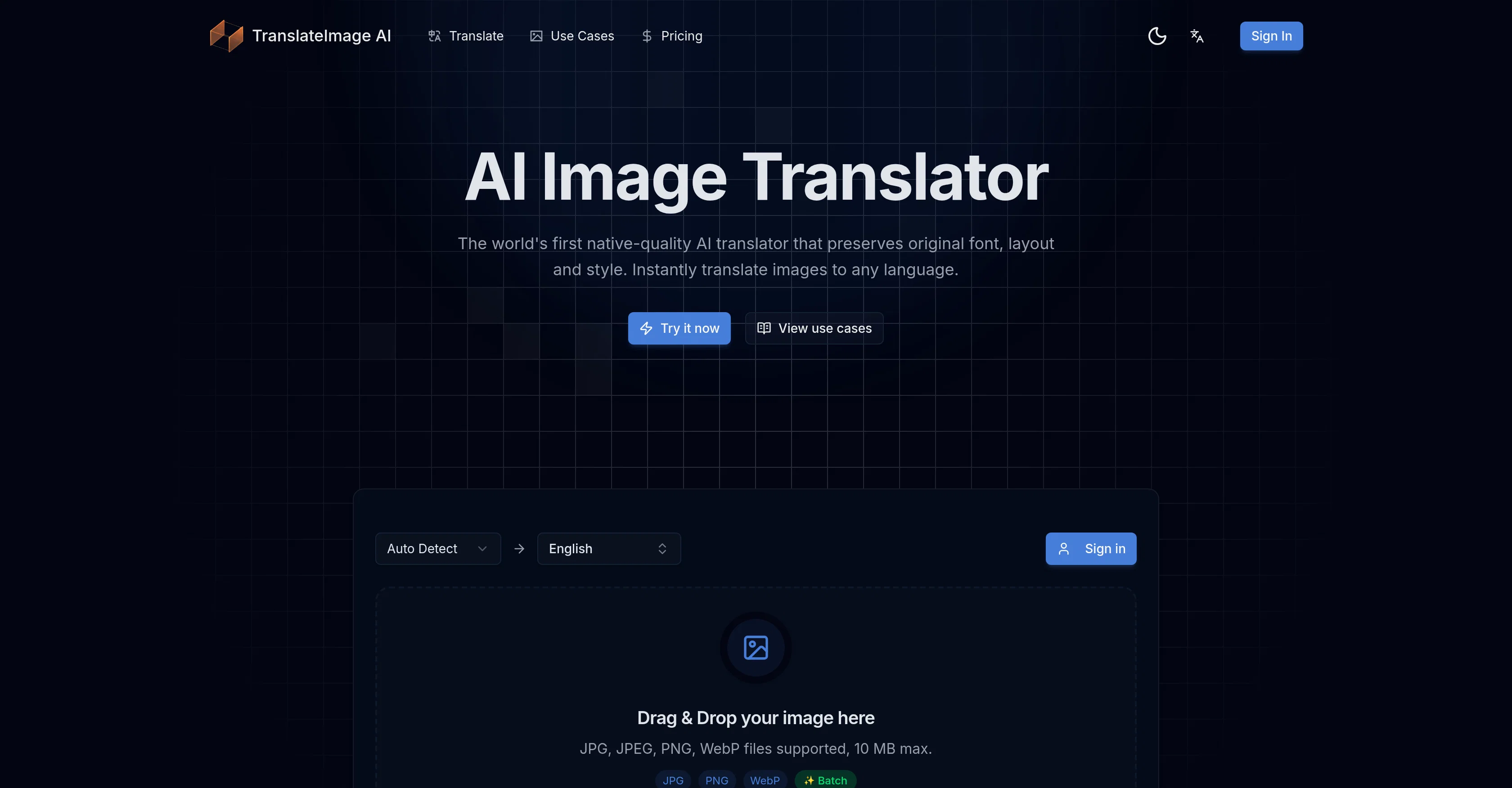 TranslateImage AI website