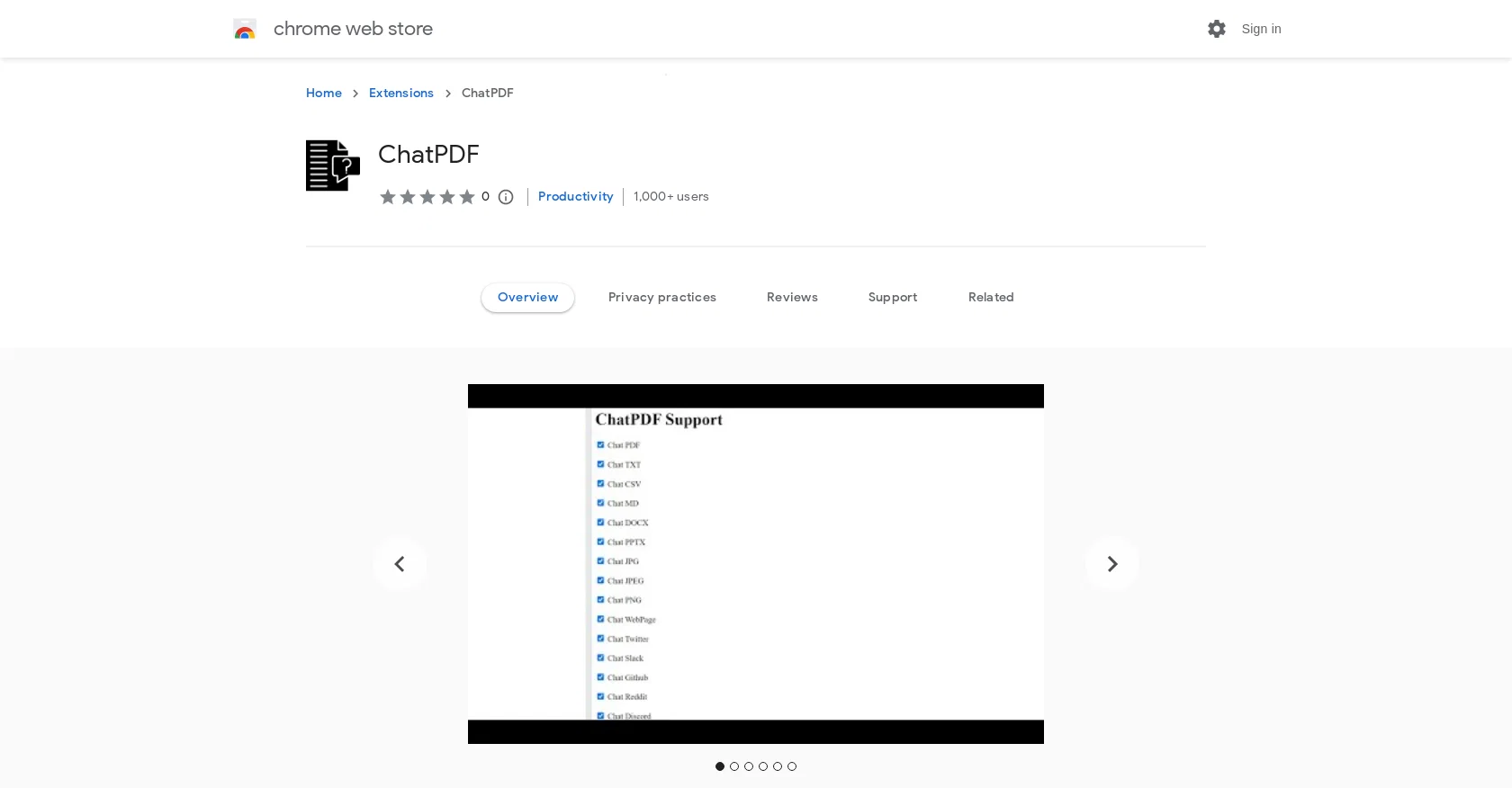 ChatPDF extension website