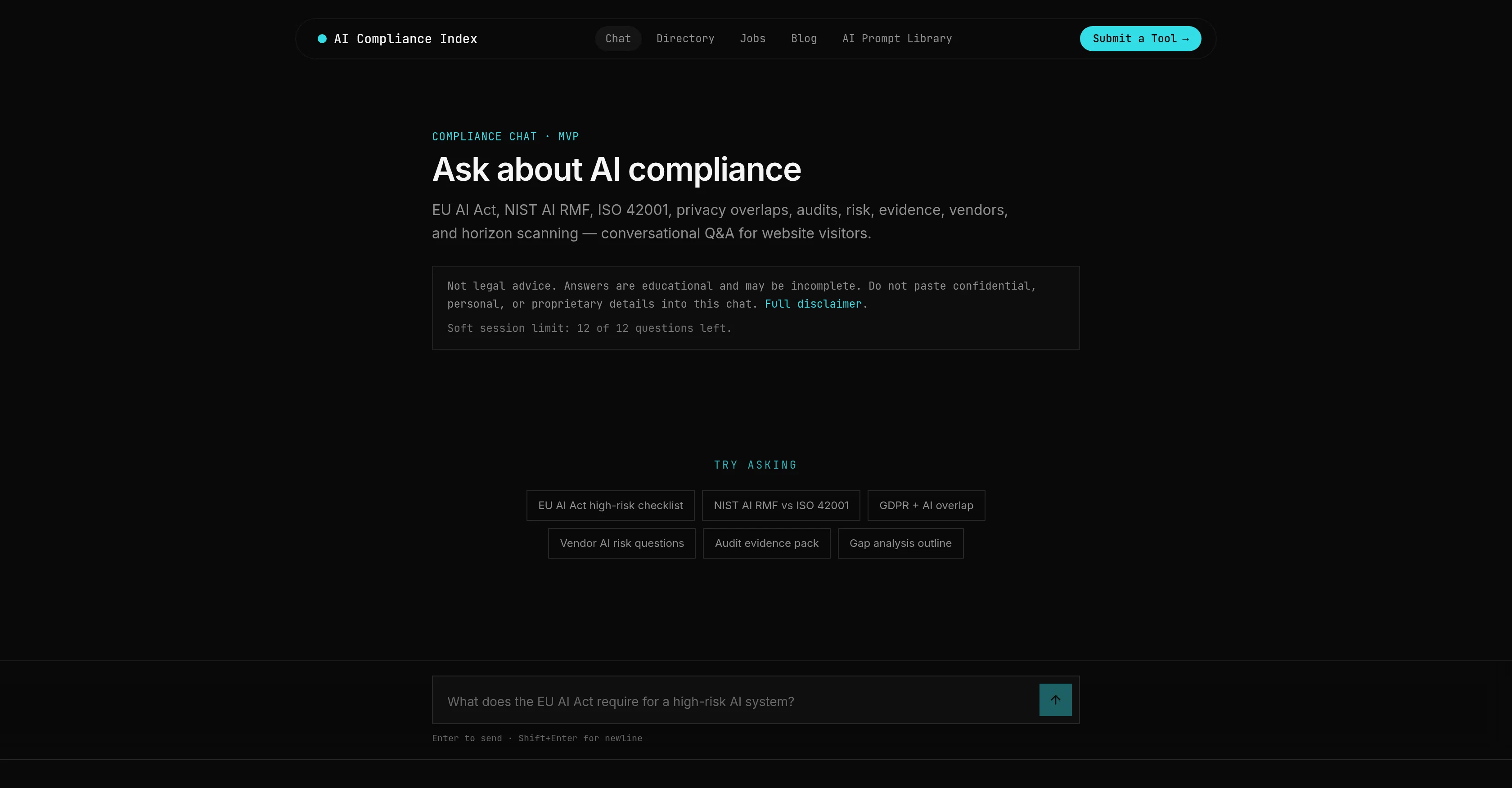 AI Compliance Chat website