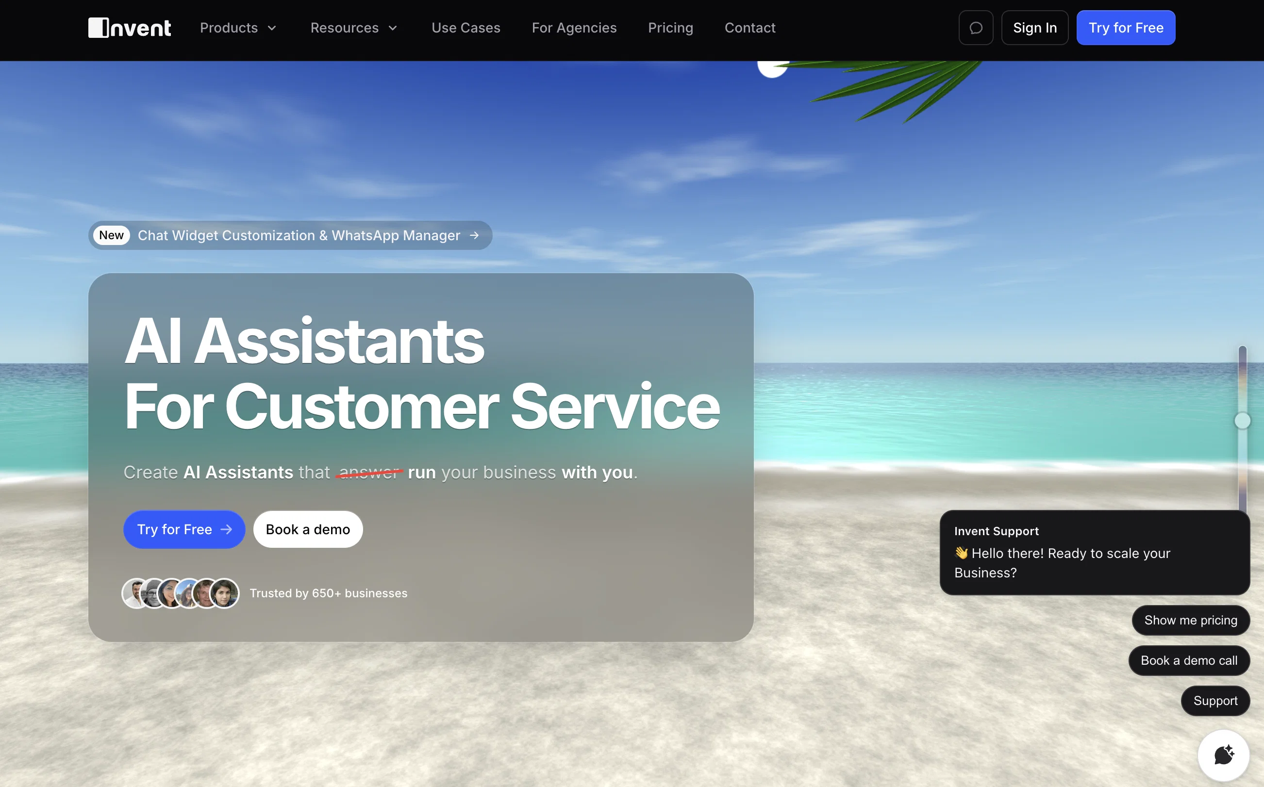 Invent | AI Customer Support Agents for any channel website
