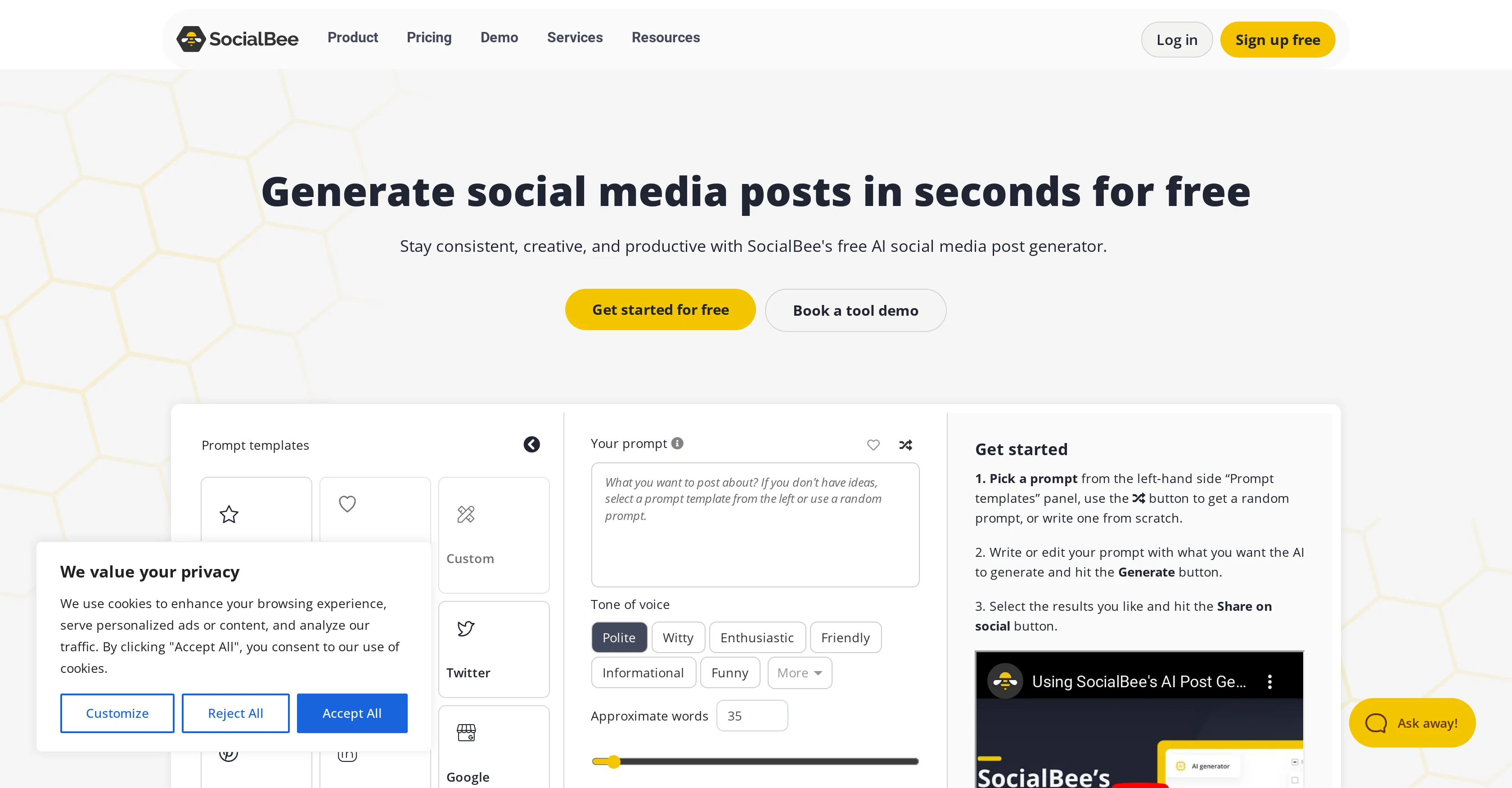 AI Social Post Generator website