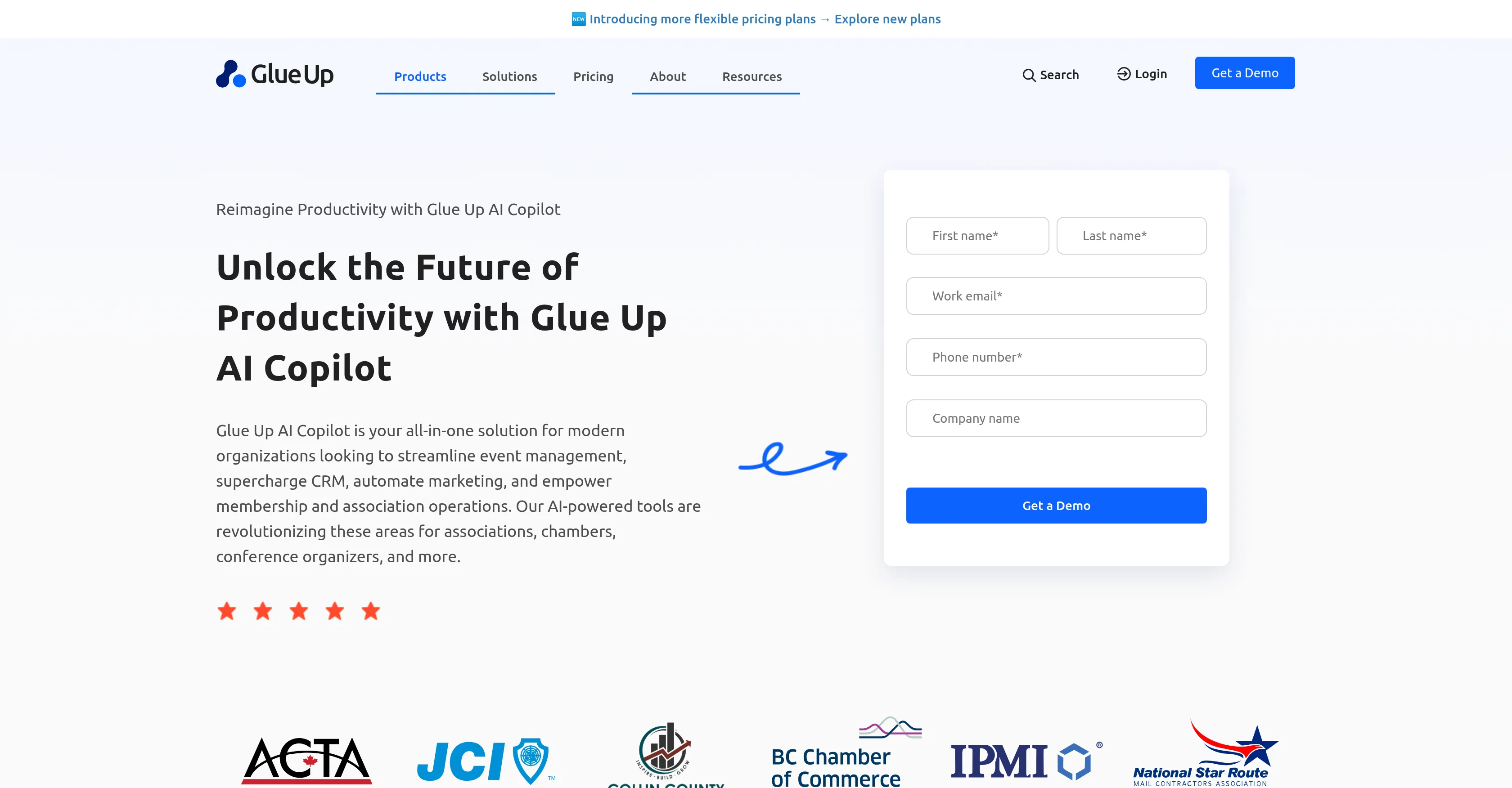Glue Up AI Copilot website