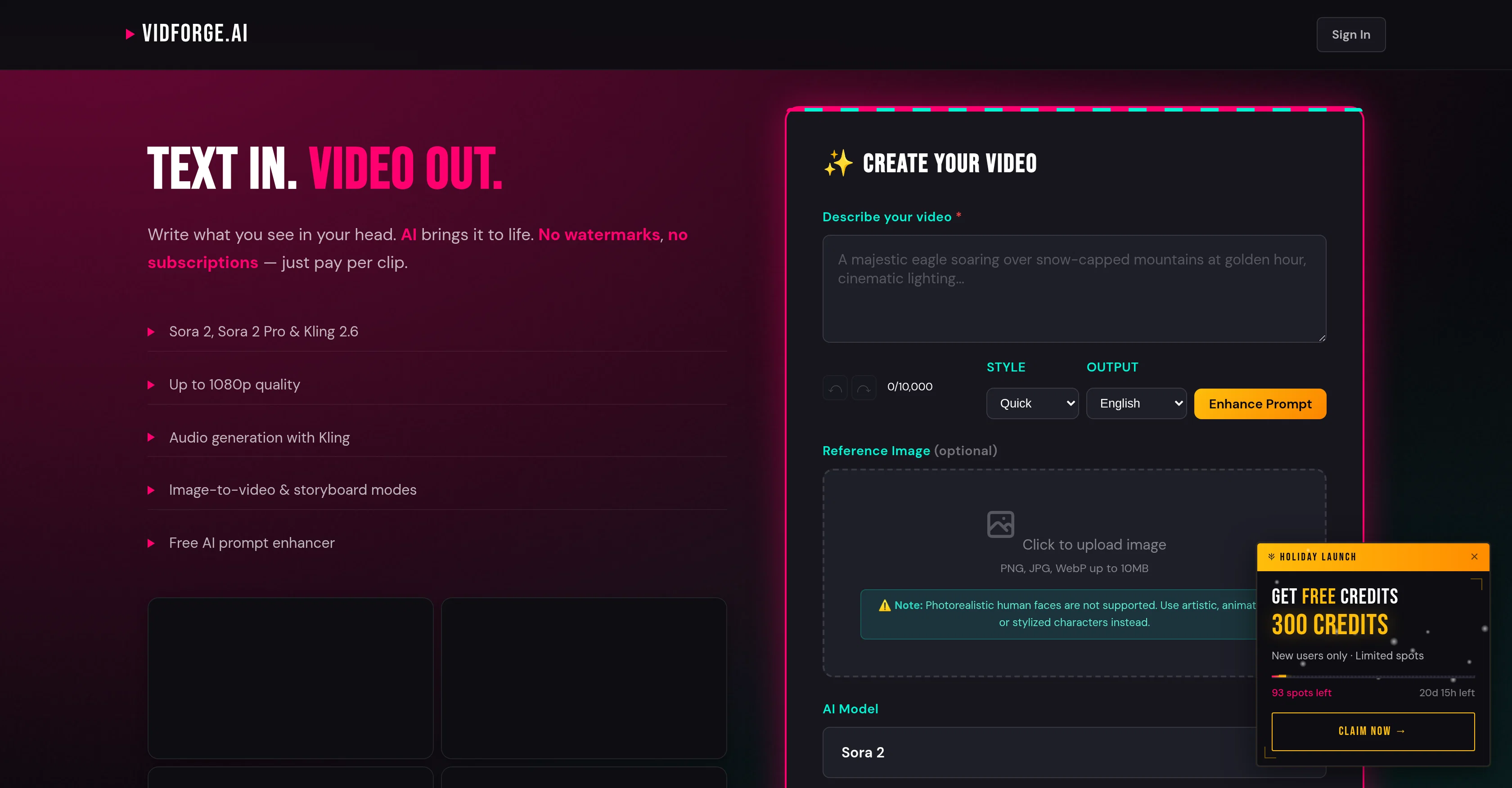 VidForge.ai website