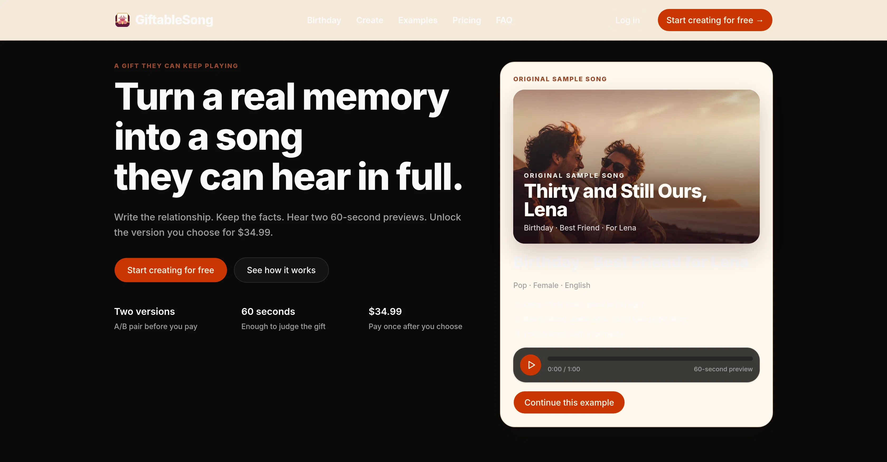 GiftableSong website