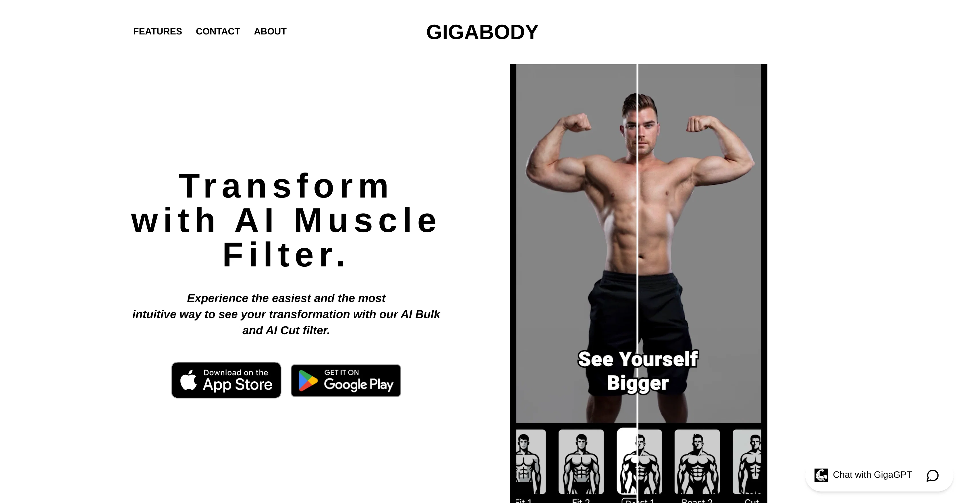 GigaBody AI Muscle Filter website
