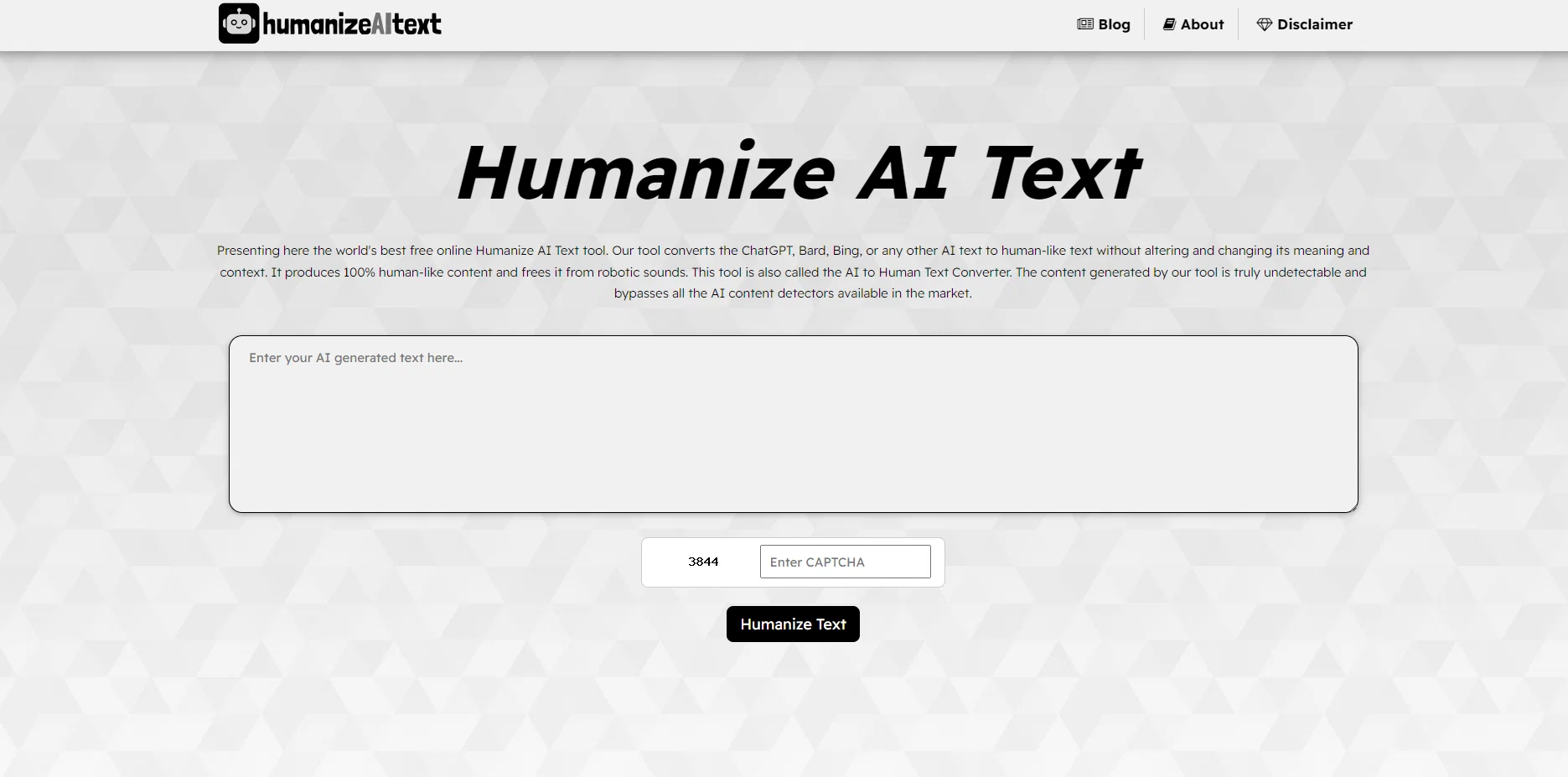 Humanize AI Text website