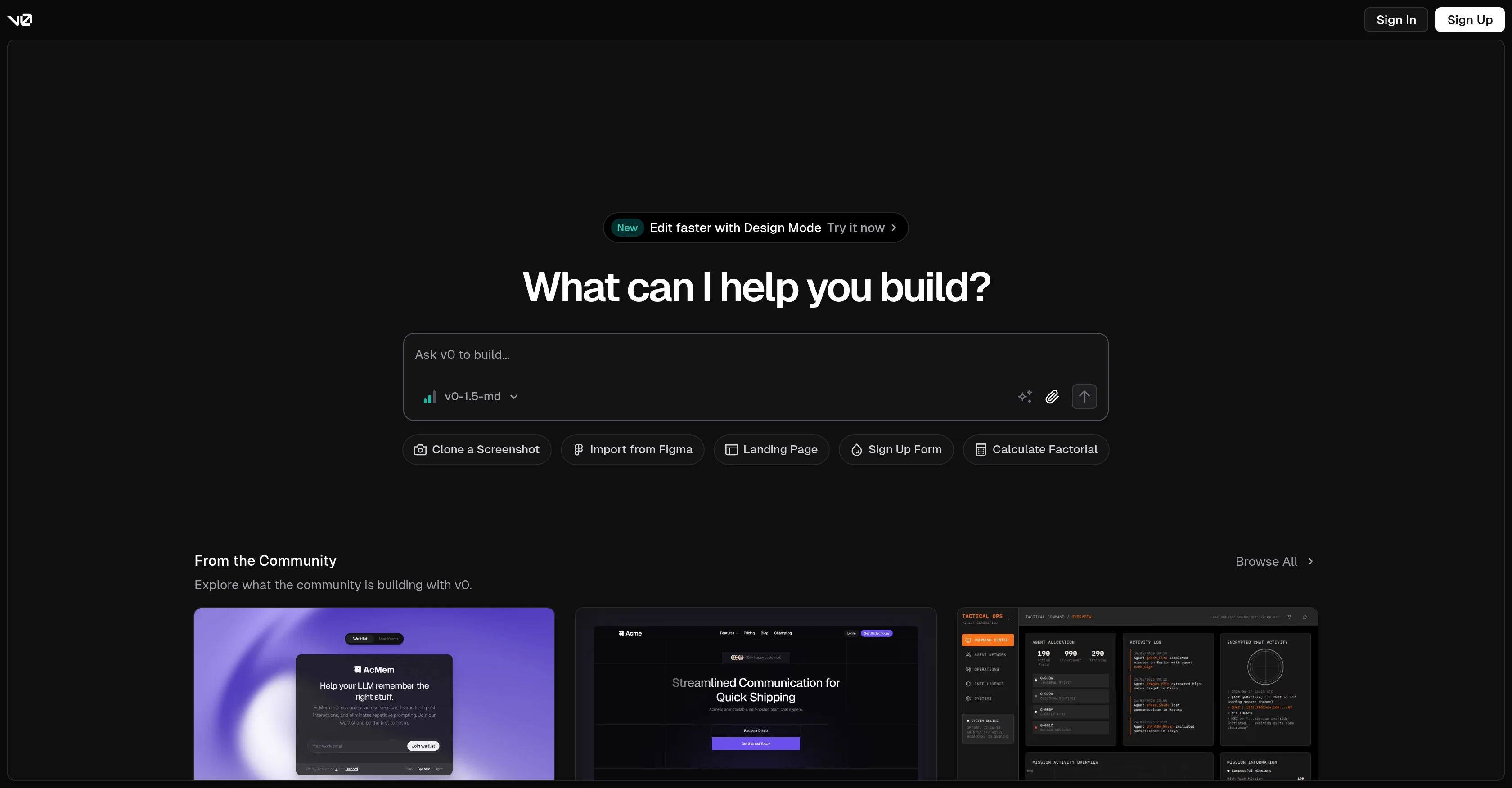 v0 by Vercel website