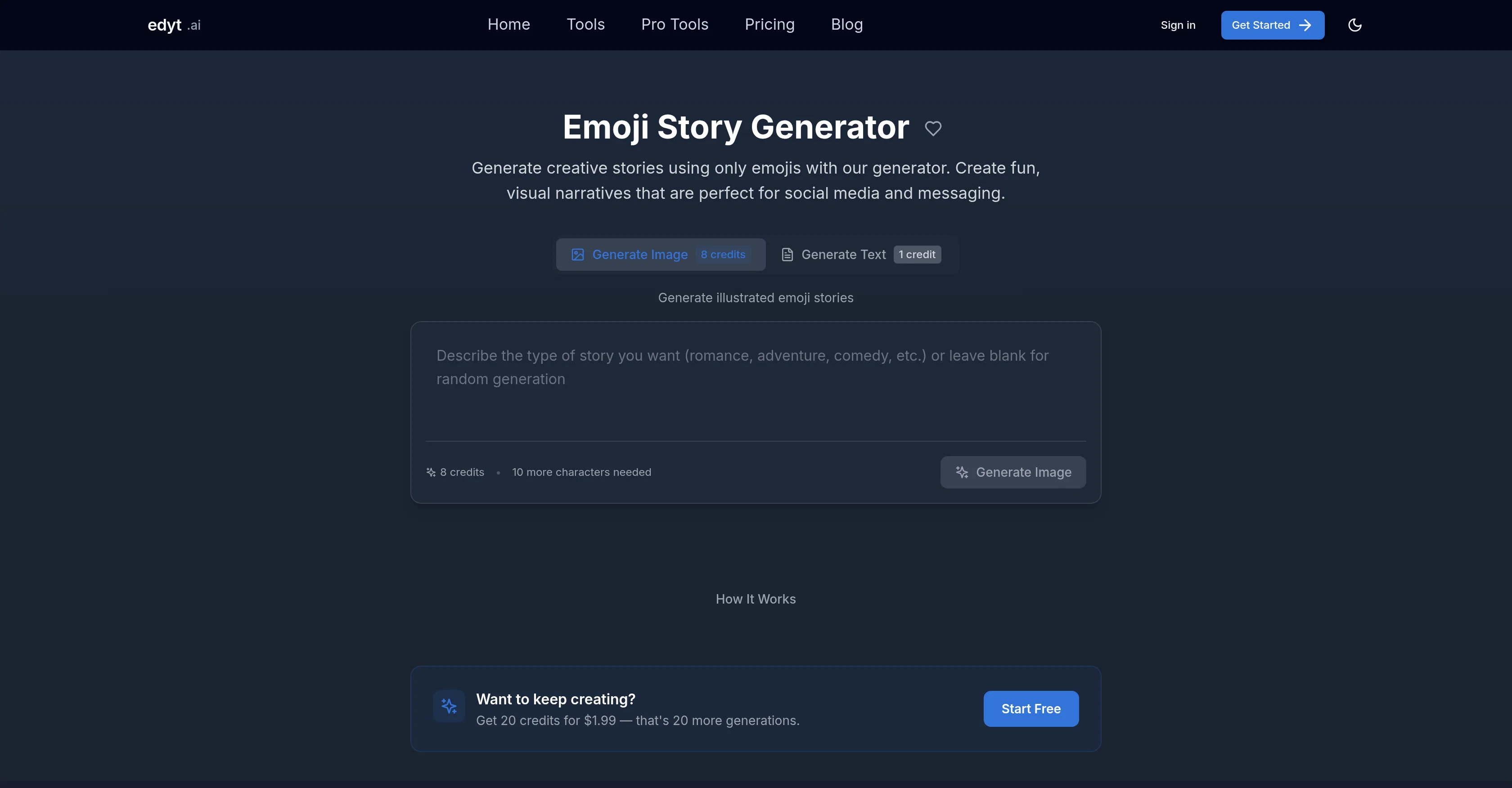 Edyt.ai Emoji Story Generator website