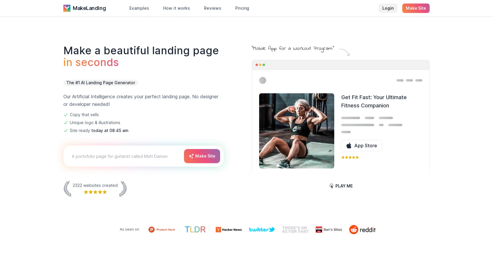 MakeLanding website