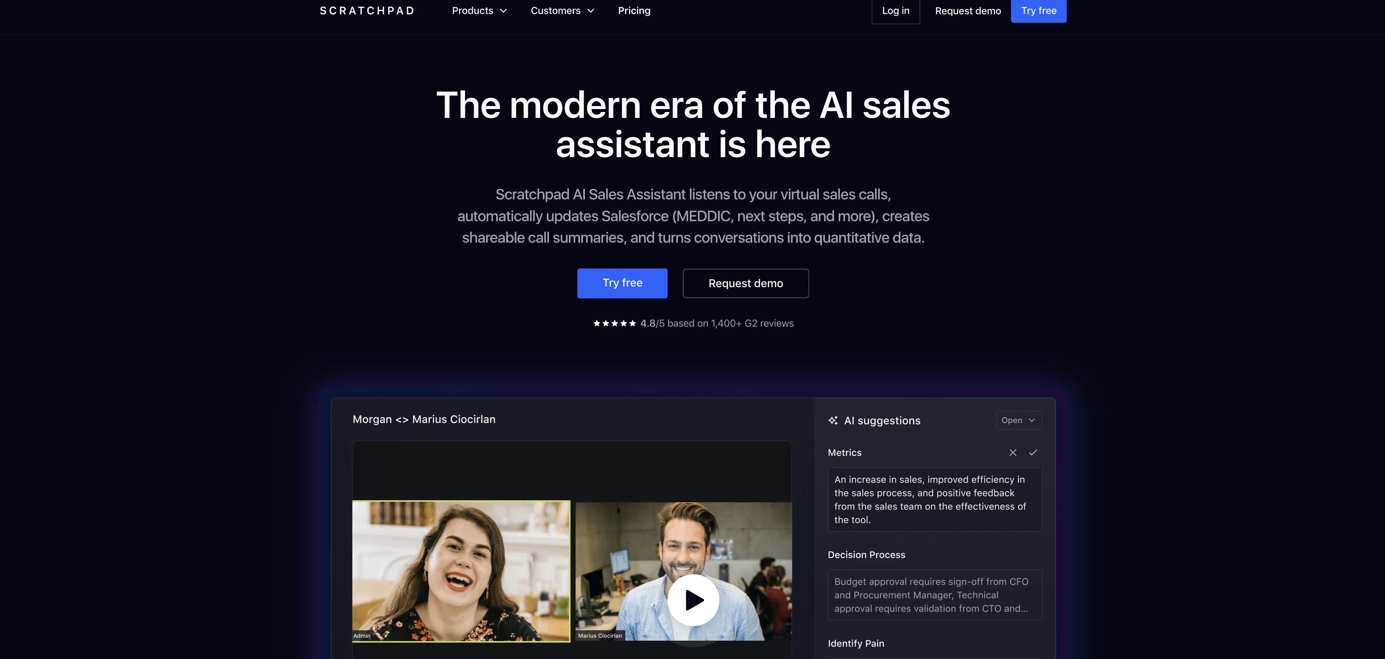 Scratchpad AI Sales Assistant website