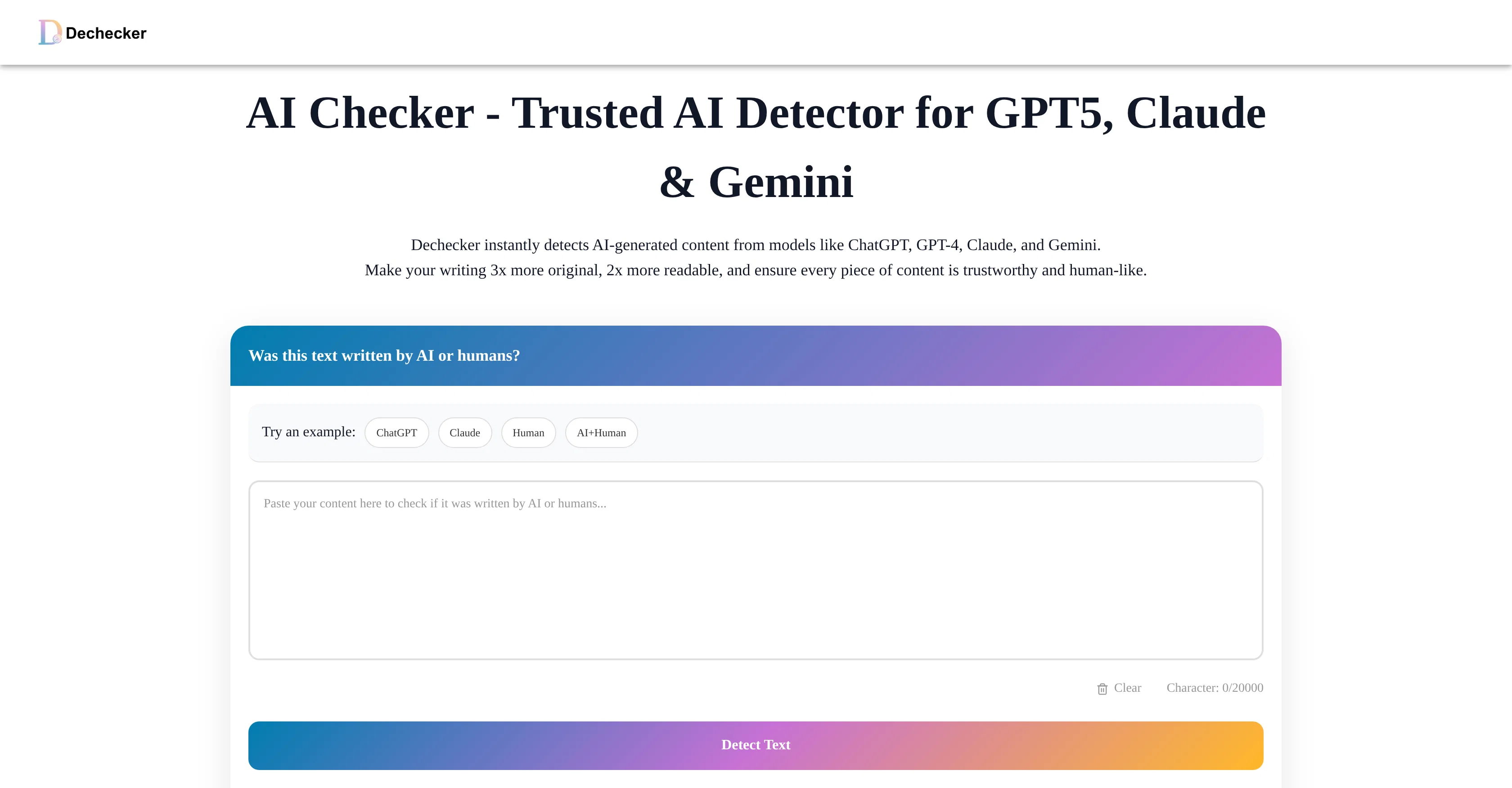 Dechecker AI website