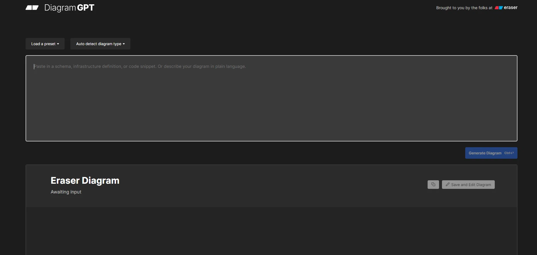 DiagramGPT by Eraser website
