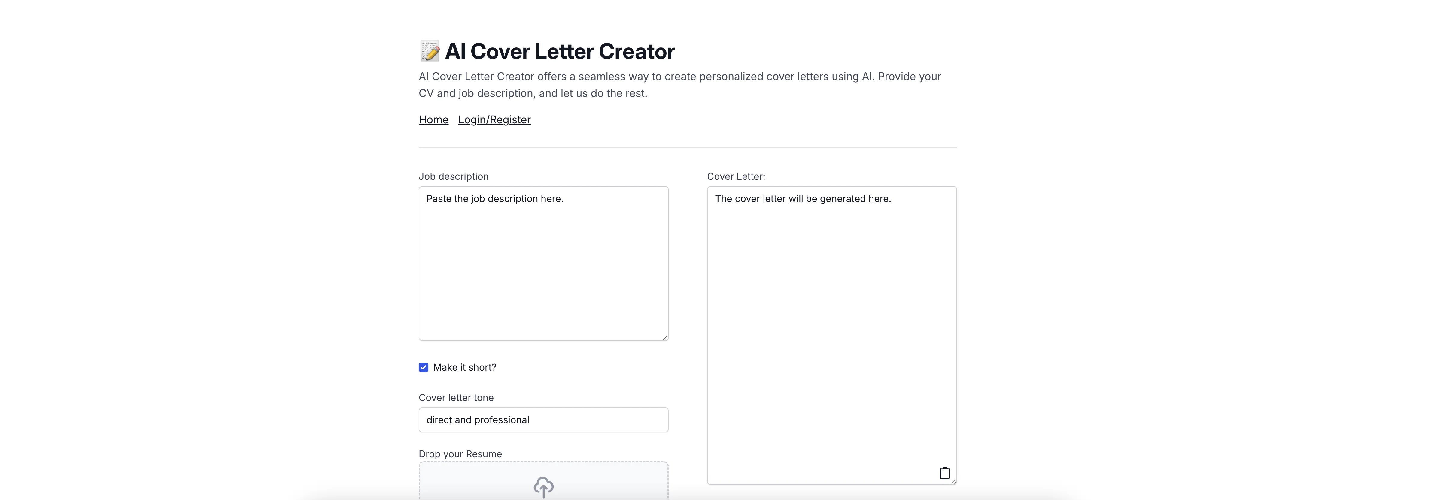 AICoverLetterCreator website