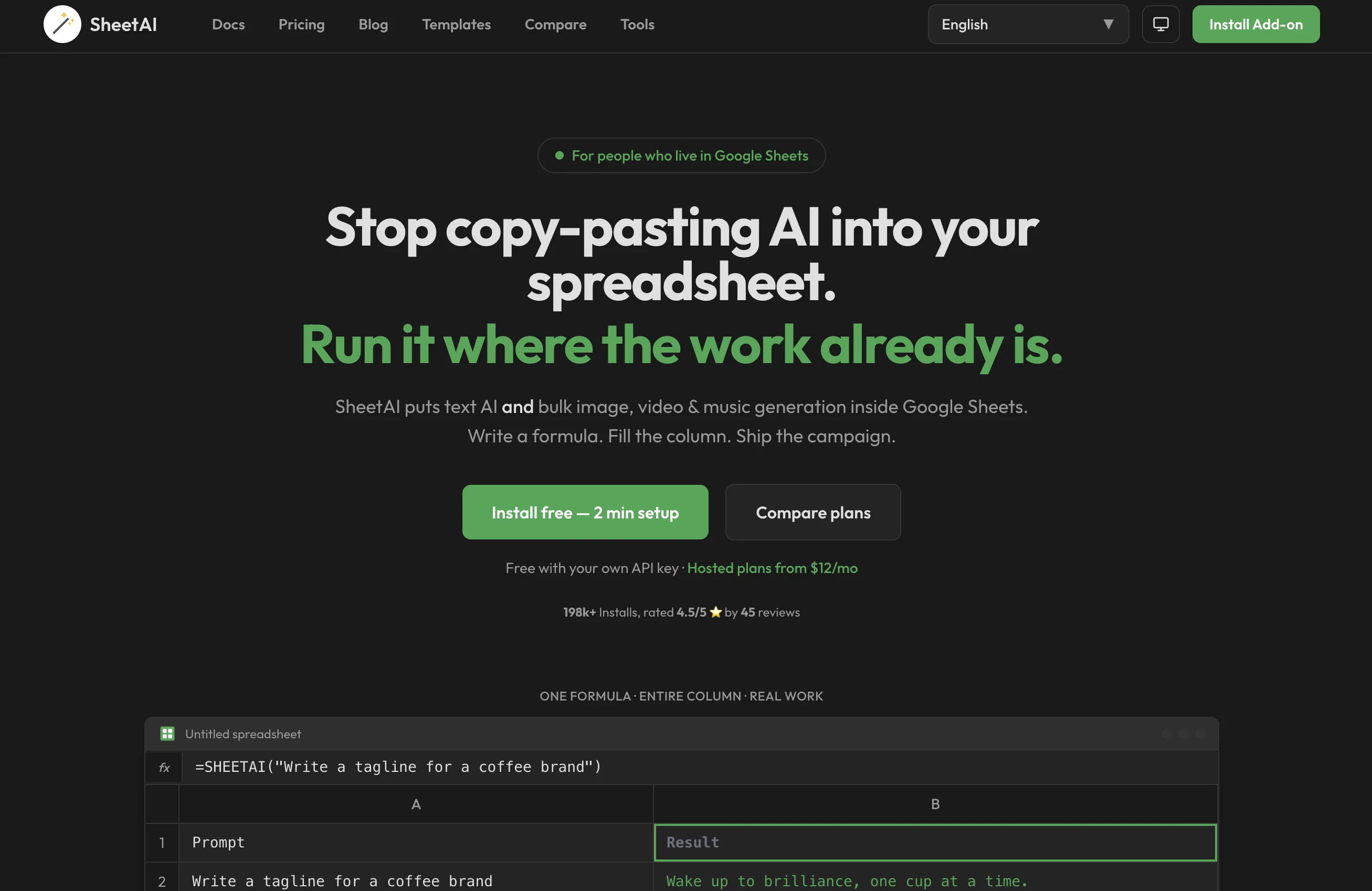 SheetAI App - AI For Sheets website