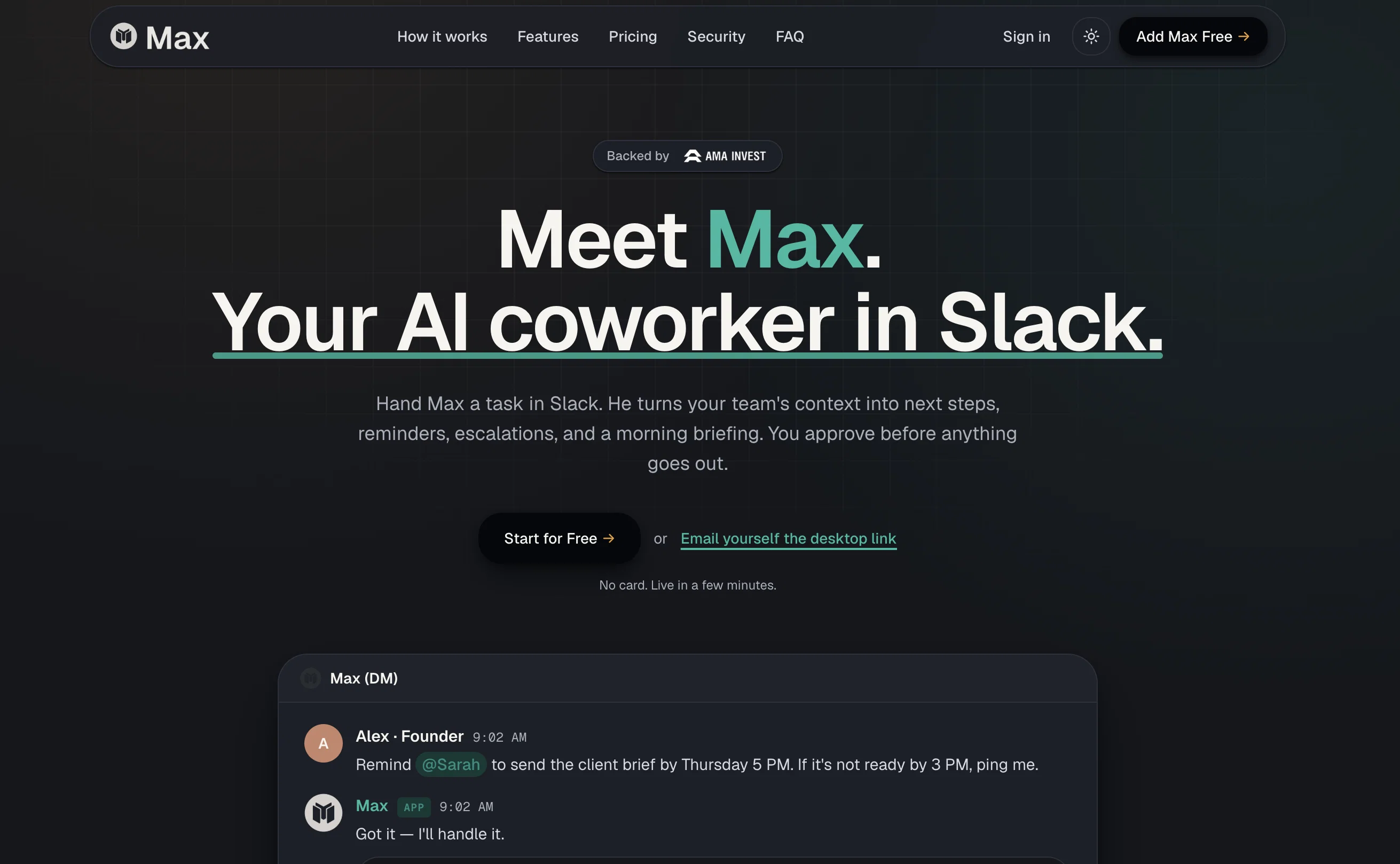 Max: AI Coworker in Slack website