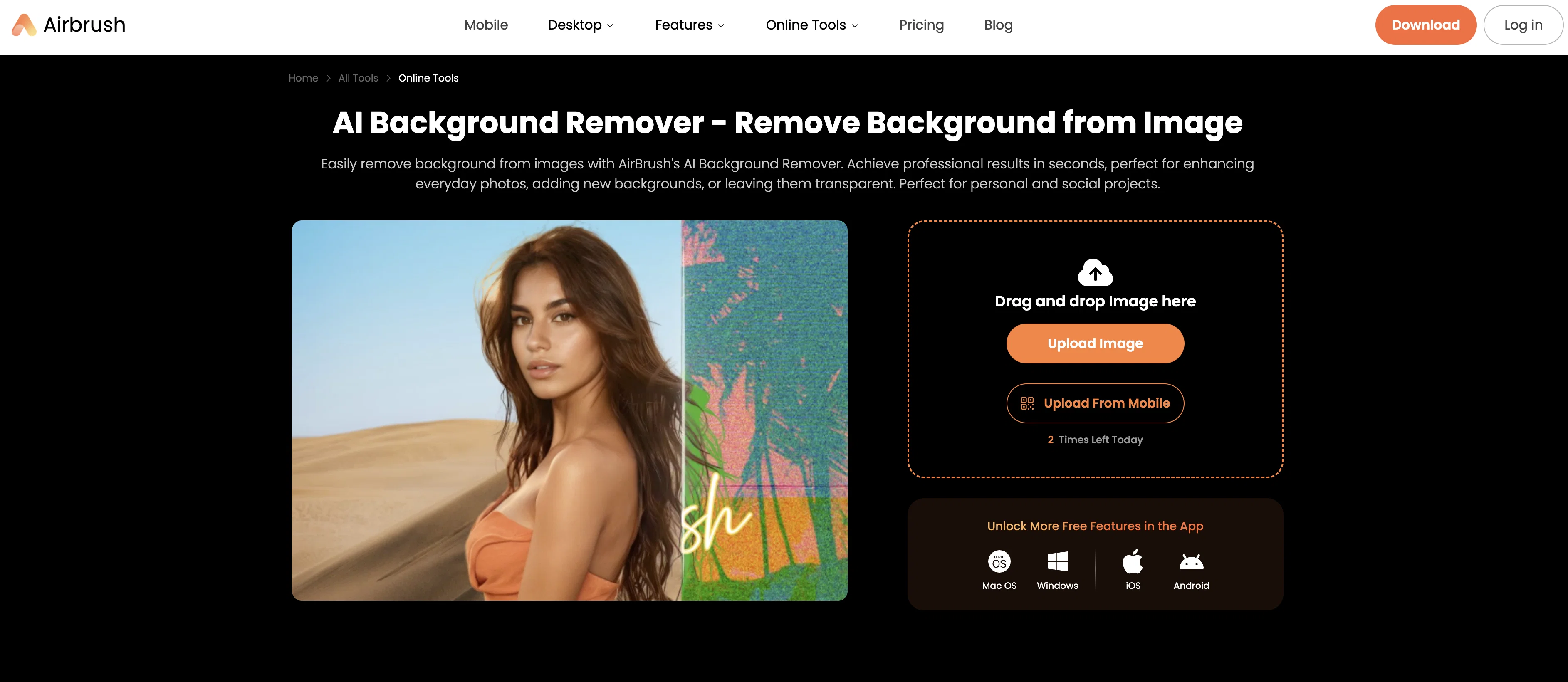 Airbrush AI Background Remover website
