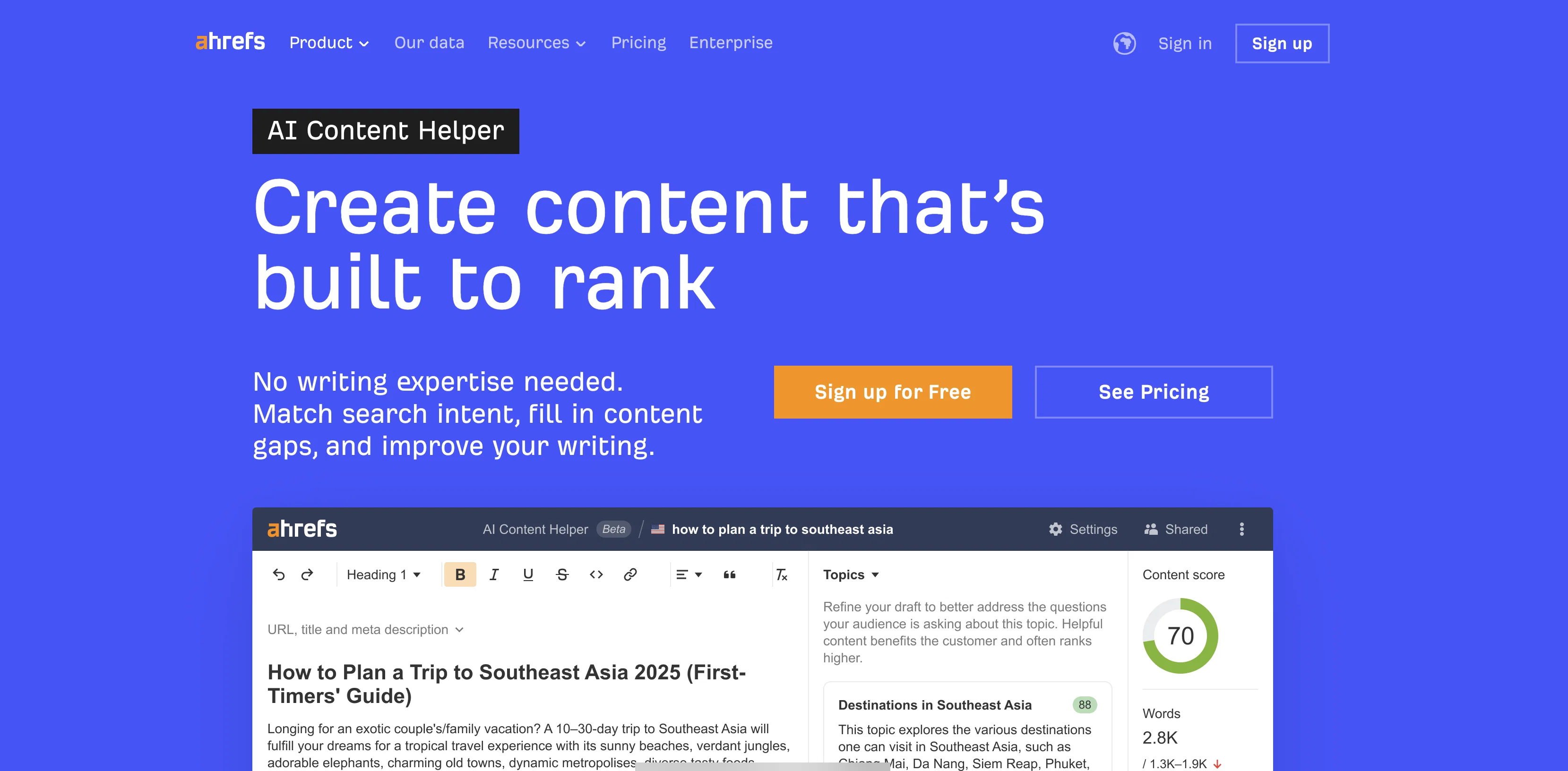 AI Content Helper by Ahrefs website