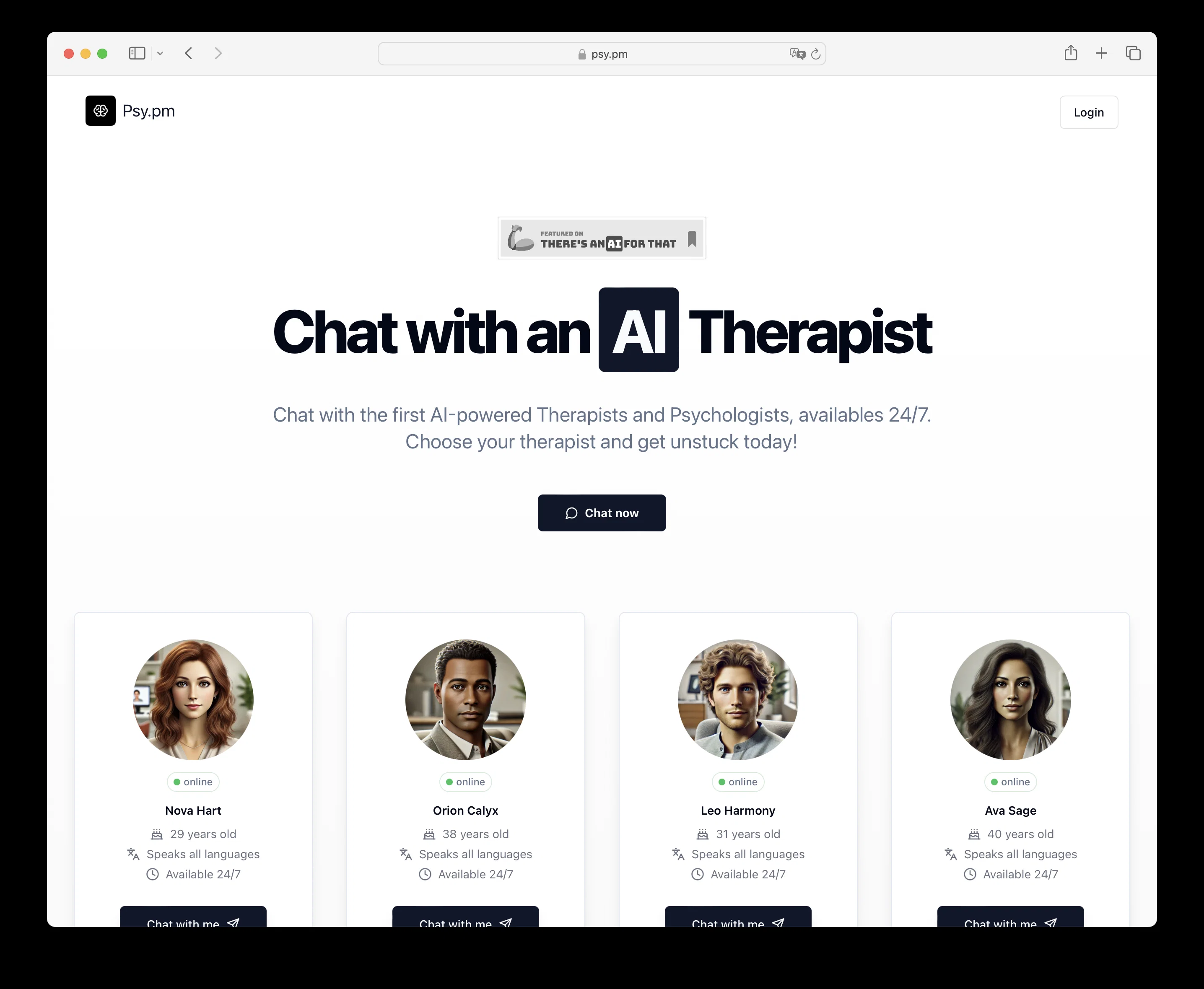 PSY - AI Therapists website