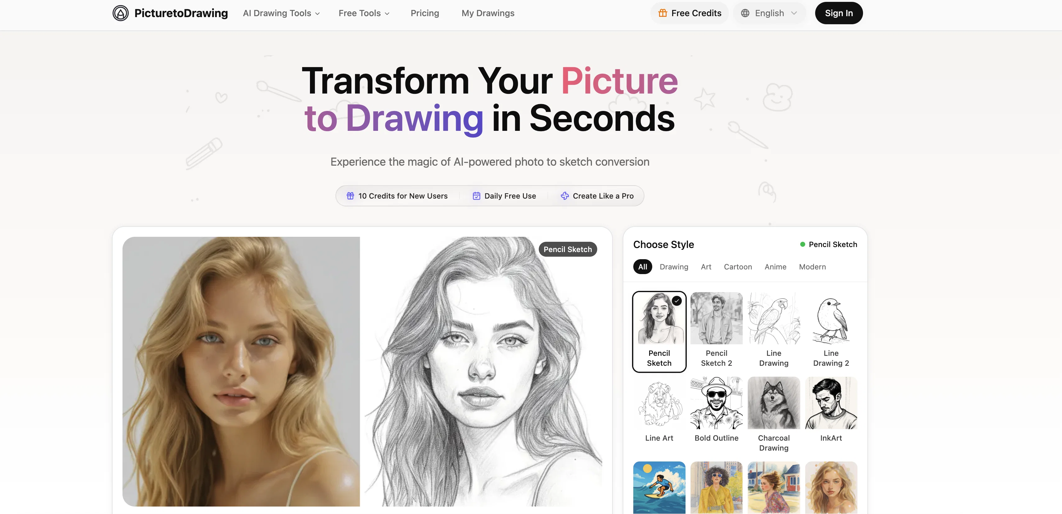 Picture to Drawing AI website