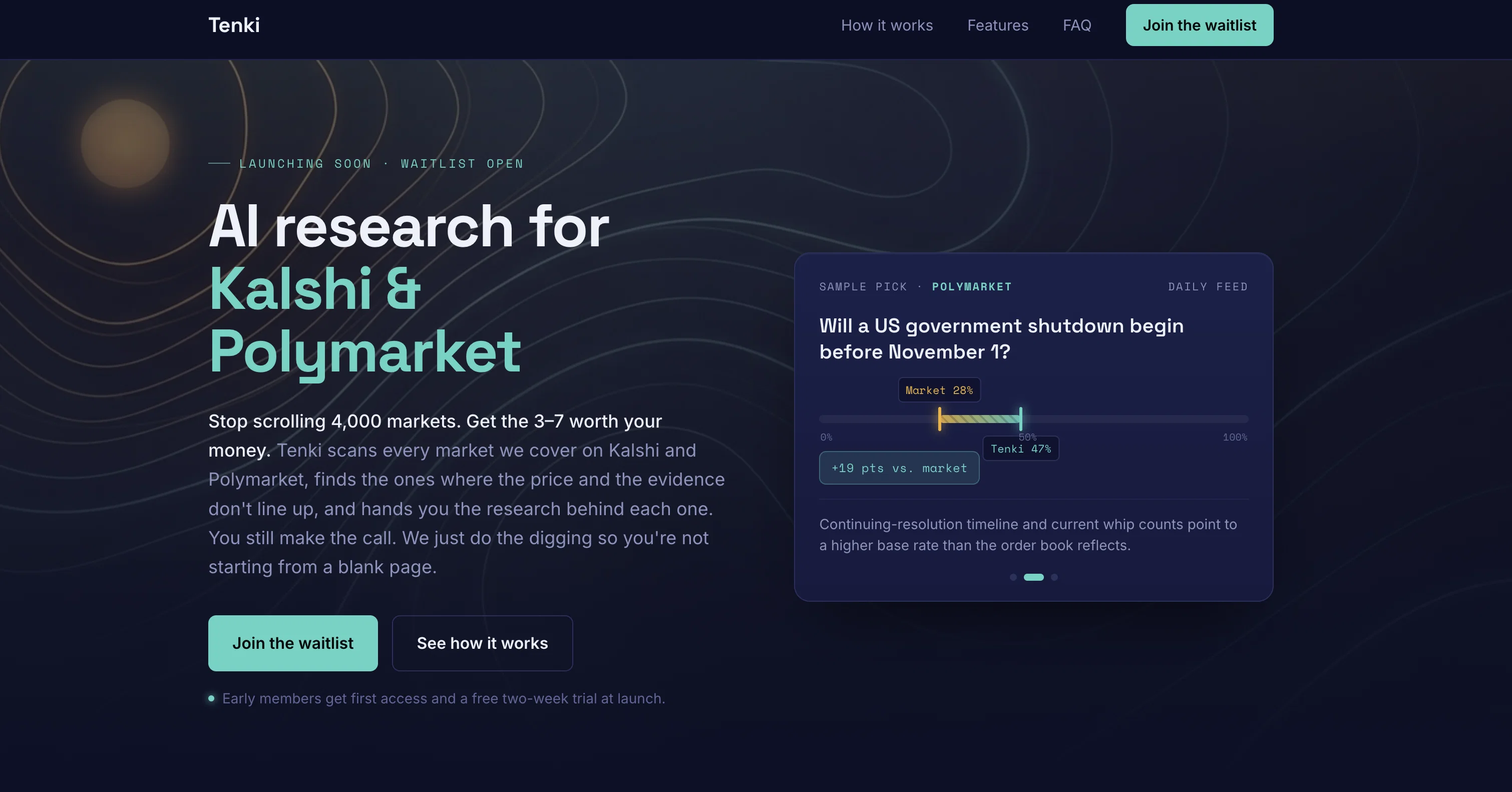 Tenki: AI picks for Kalshi traders website