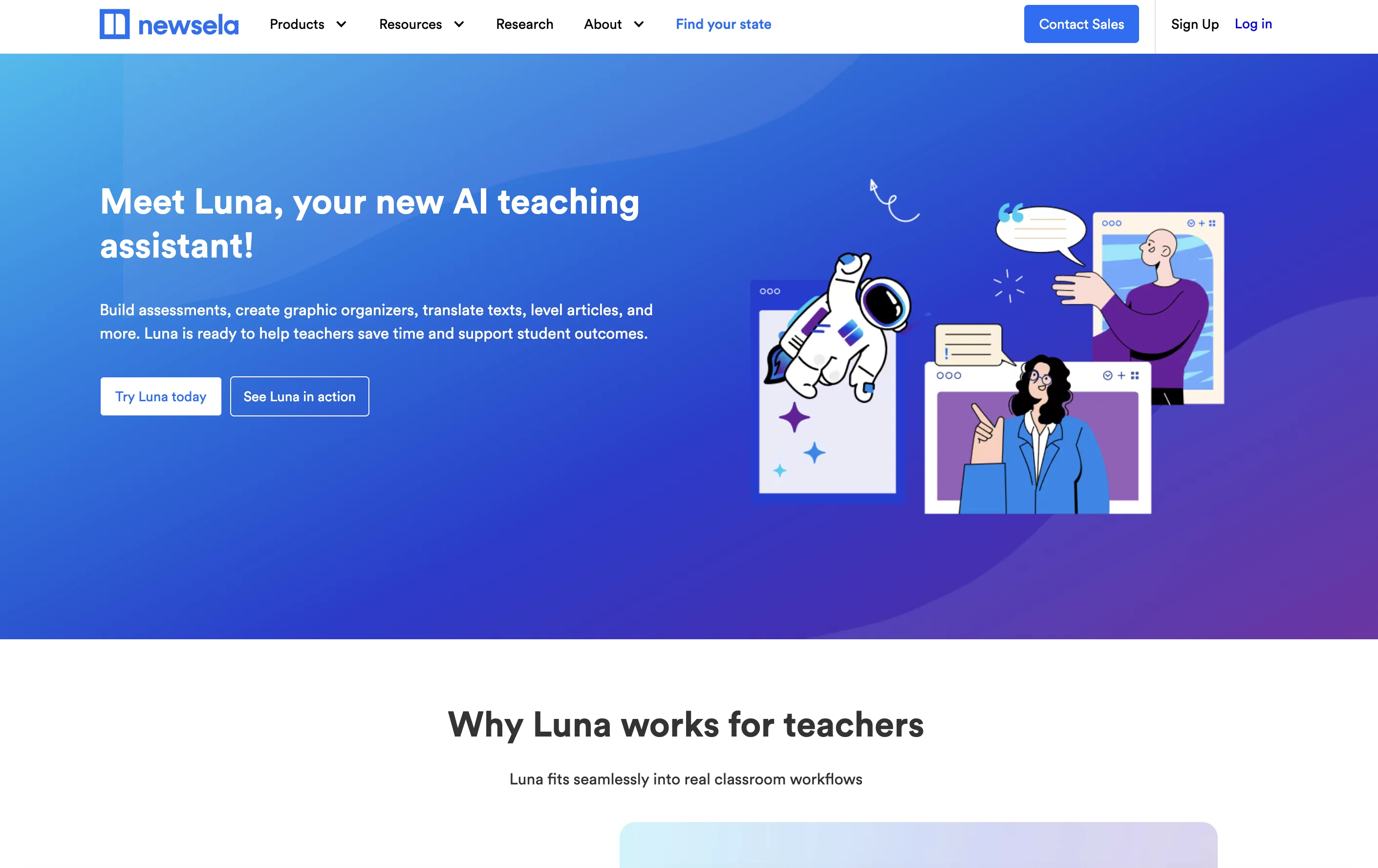Luna AI by Newsela website