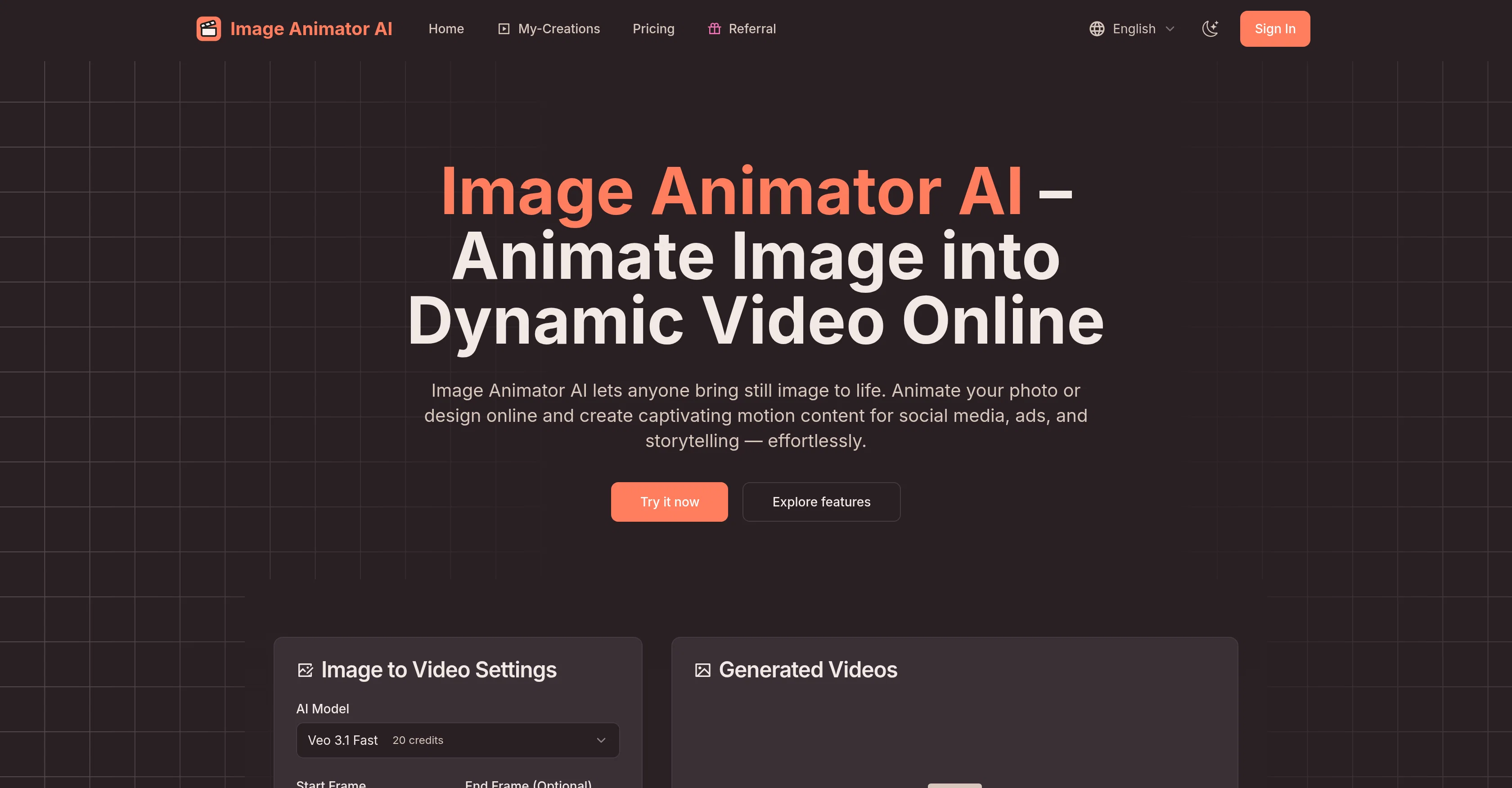 Image Animator AI website