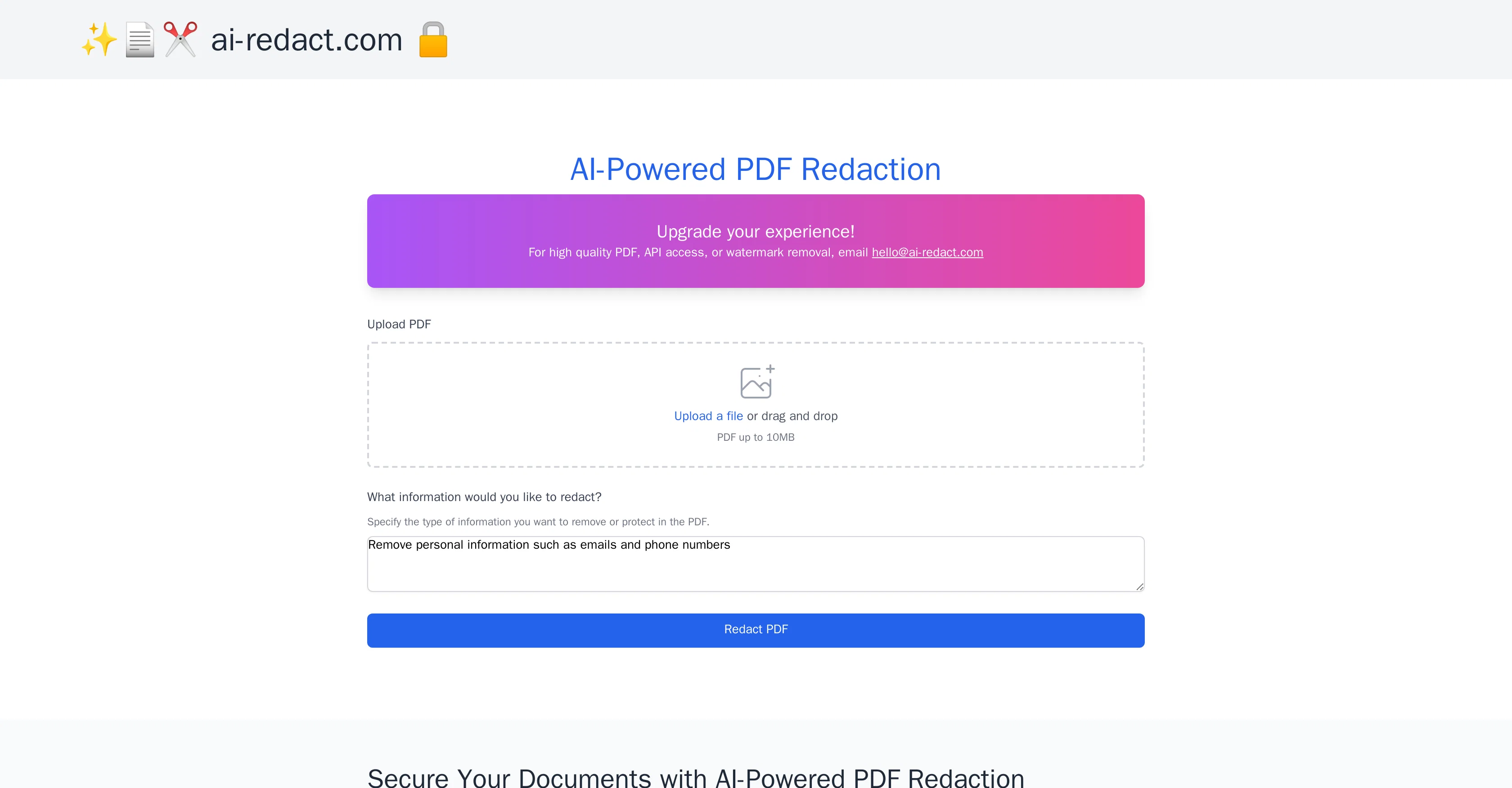 AI PDF Redaction Tool website