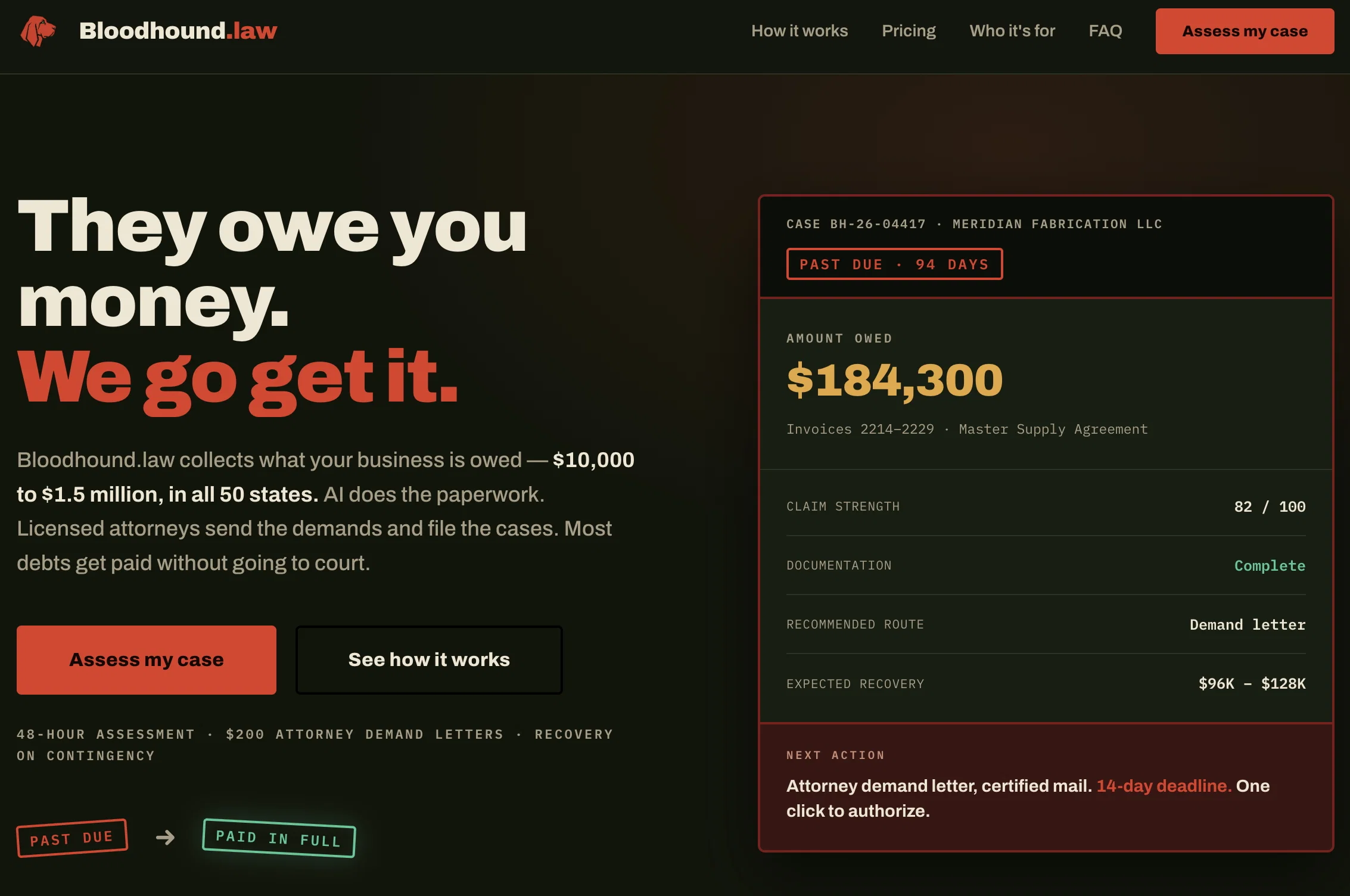 Bloodhound.law - Send Attorney Signed Demand Letters website
