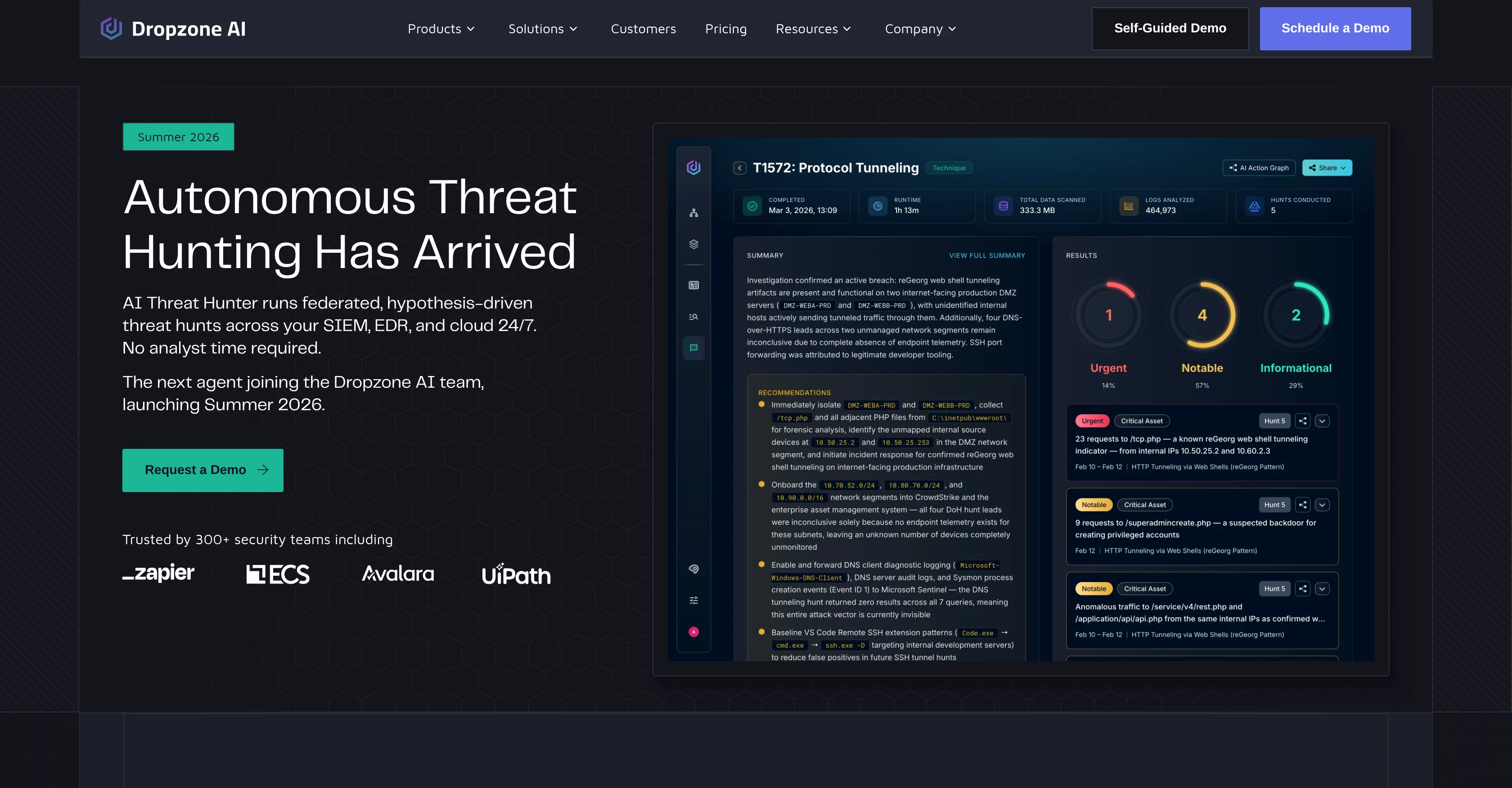 Dropzone Threat Hunter website