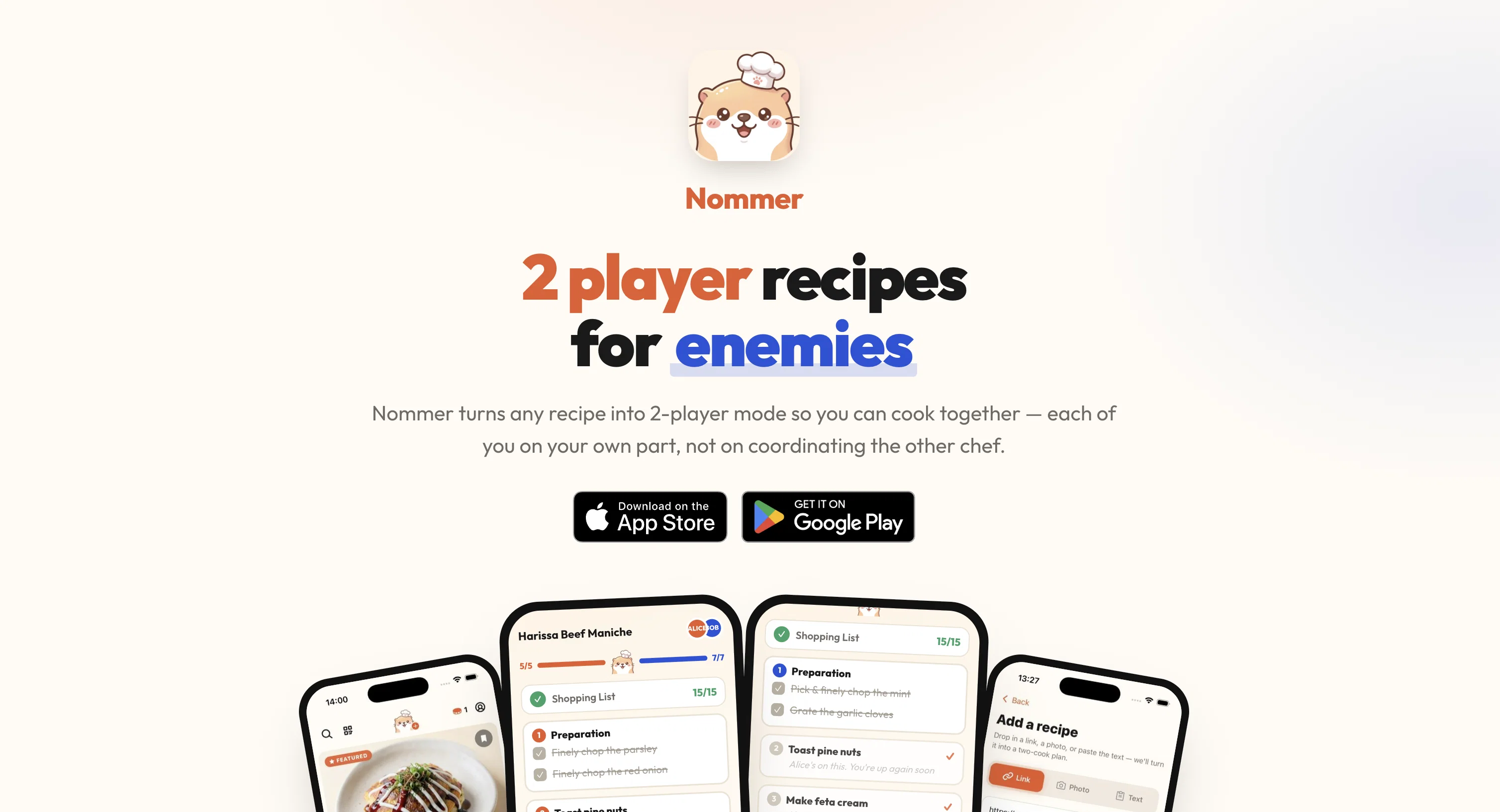 Nommer - cook recipes together website