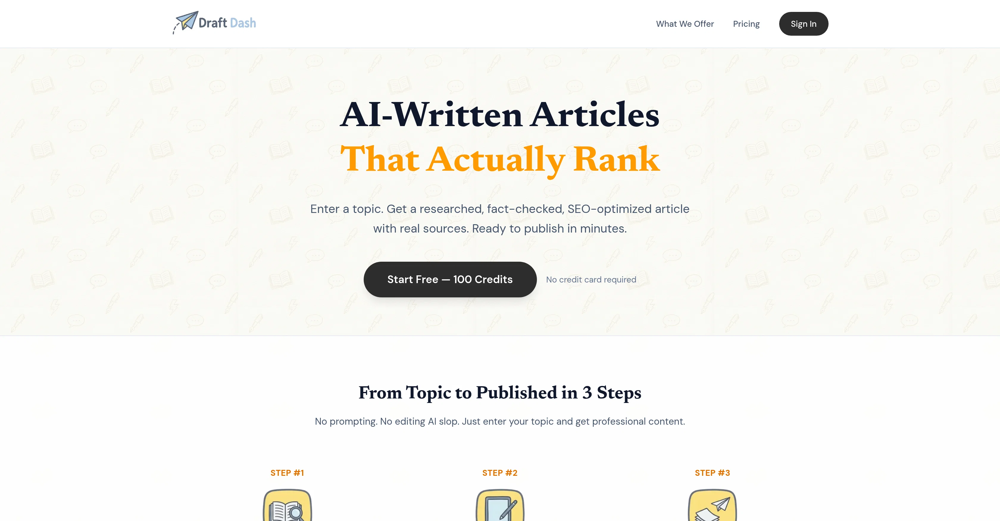 Draft Dash - AI Article Writer with Real Sources website