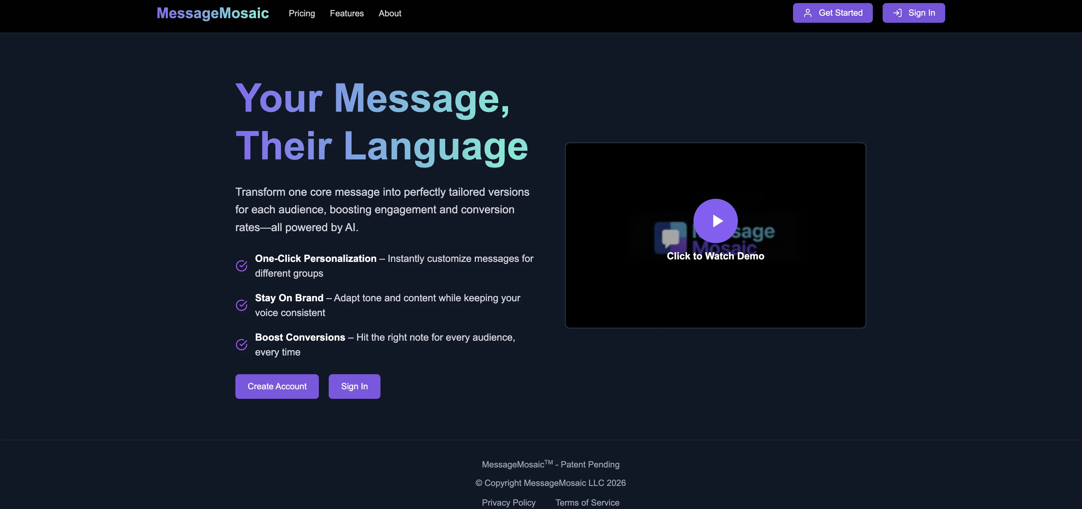 MessageMosaic website