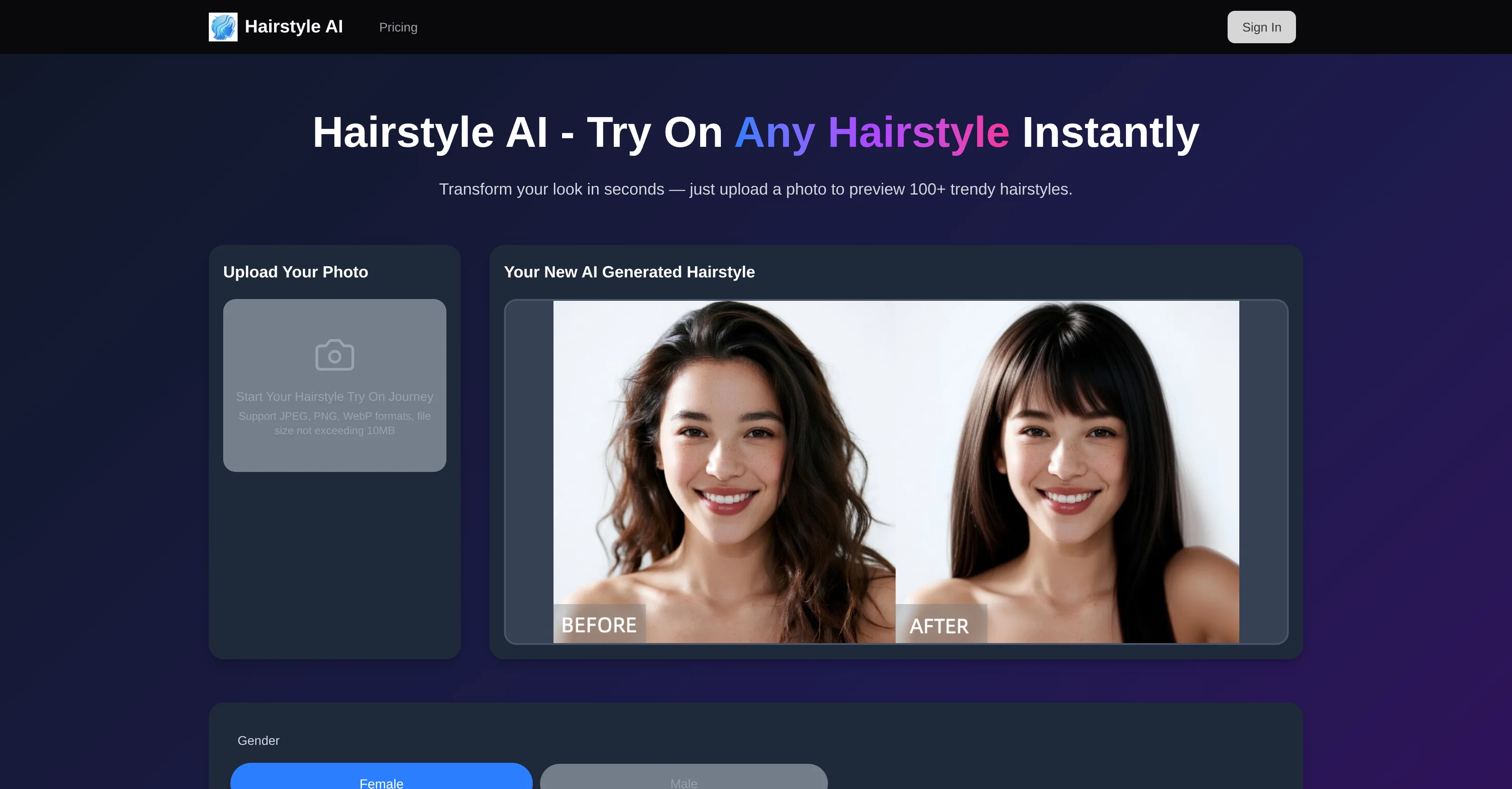 Hairstyle AI website