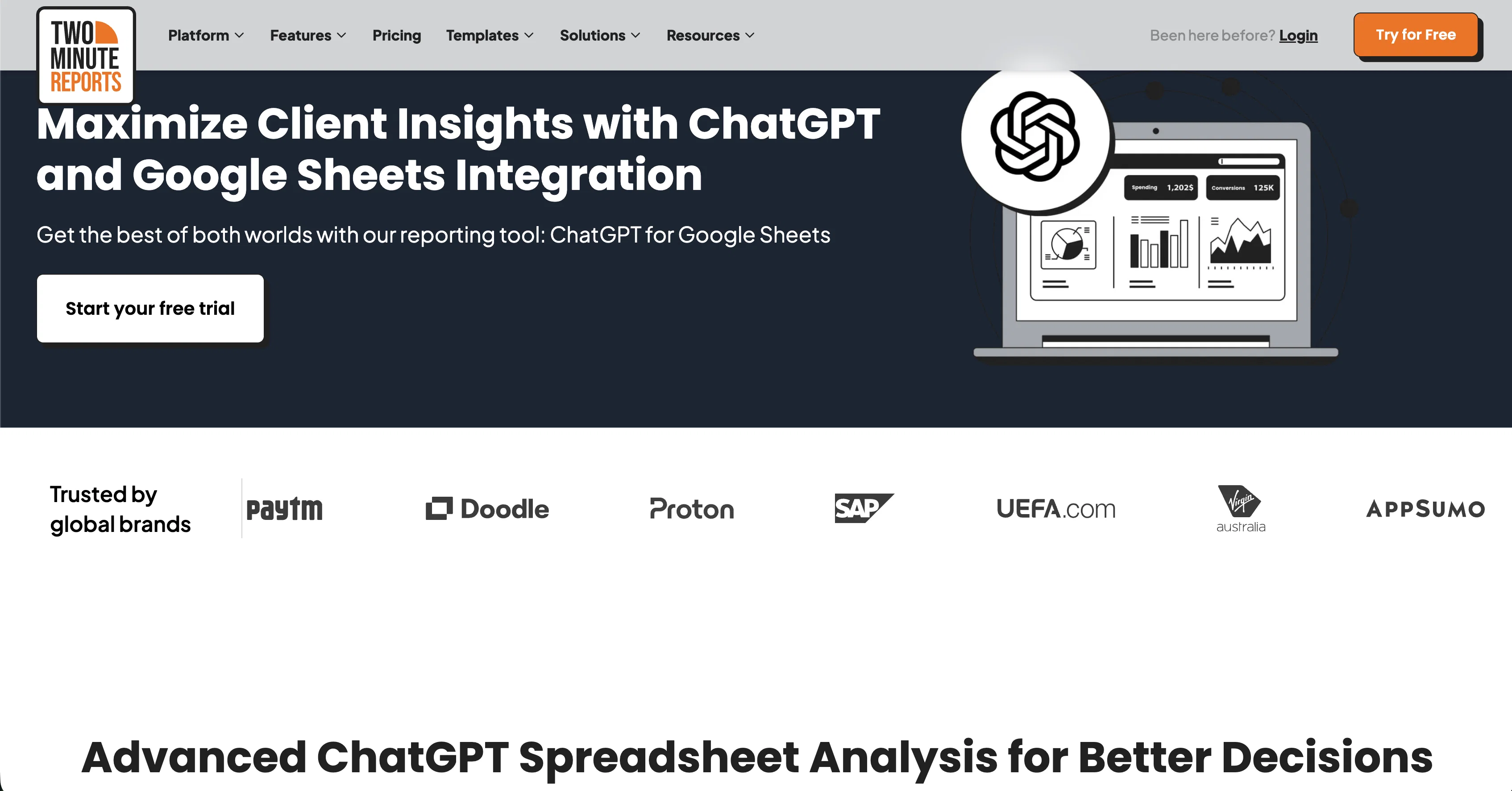 ChatGPT in Google Sheets website